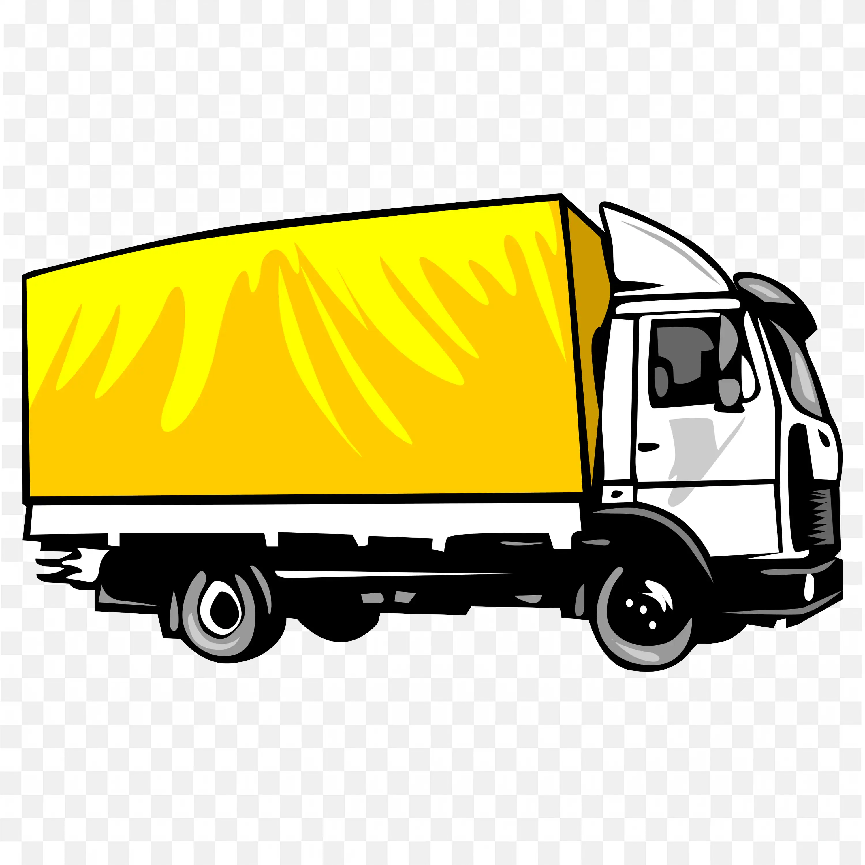 Cartoon Truck With White Cab and Bright Yellow Cargo Cover