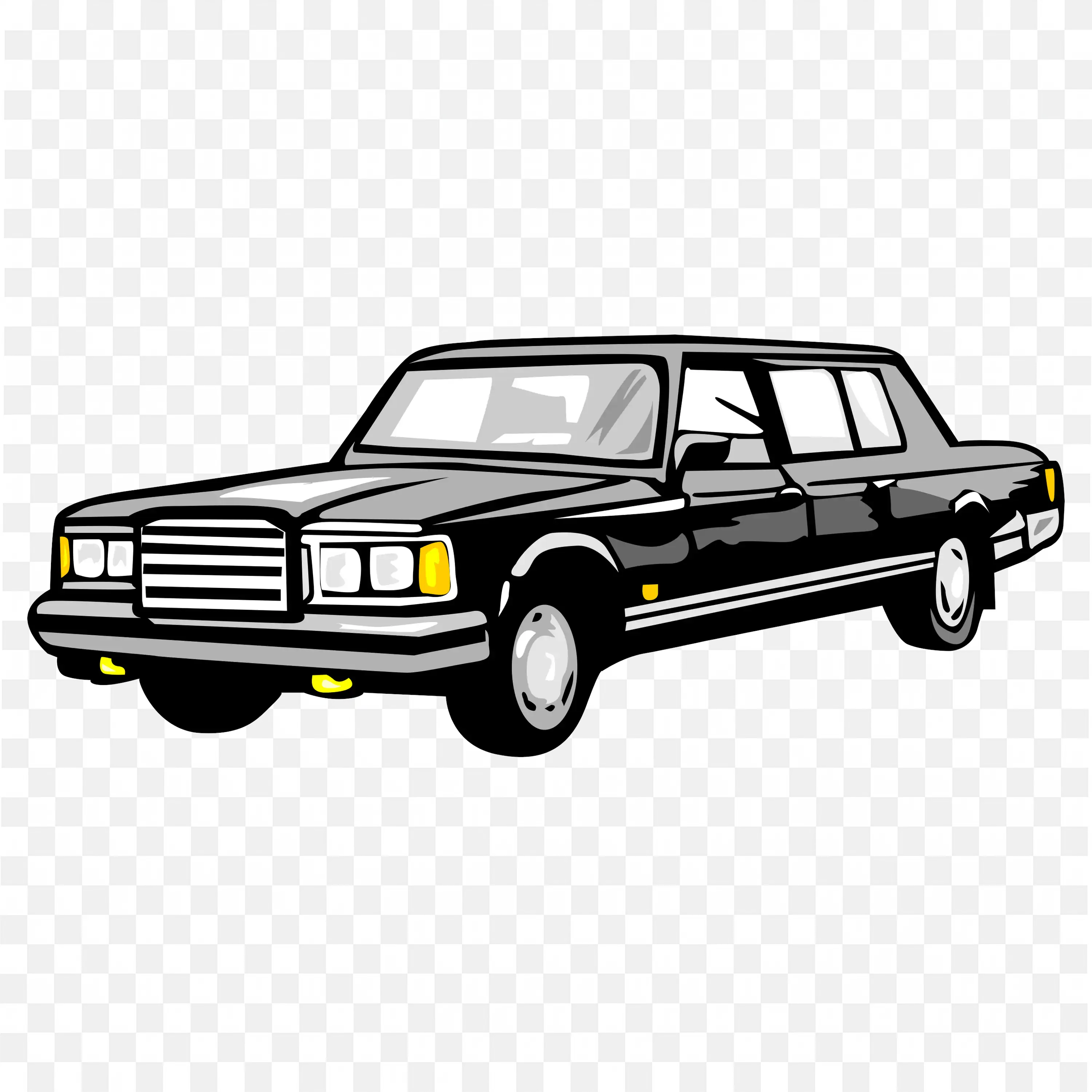 Classic Black Limousine Sketched In Cartoon Style PNG