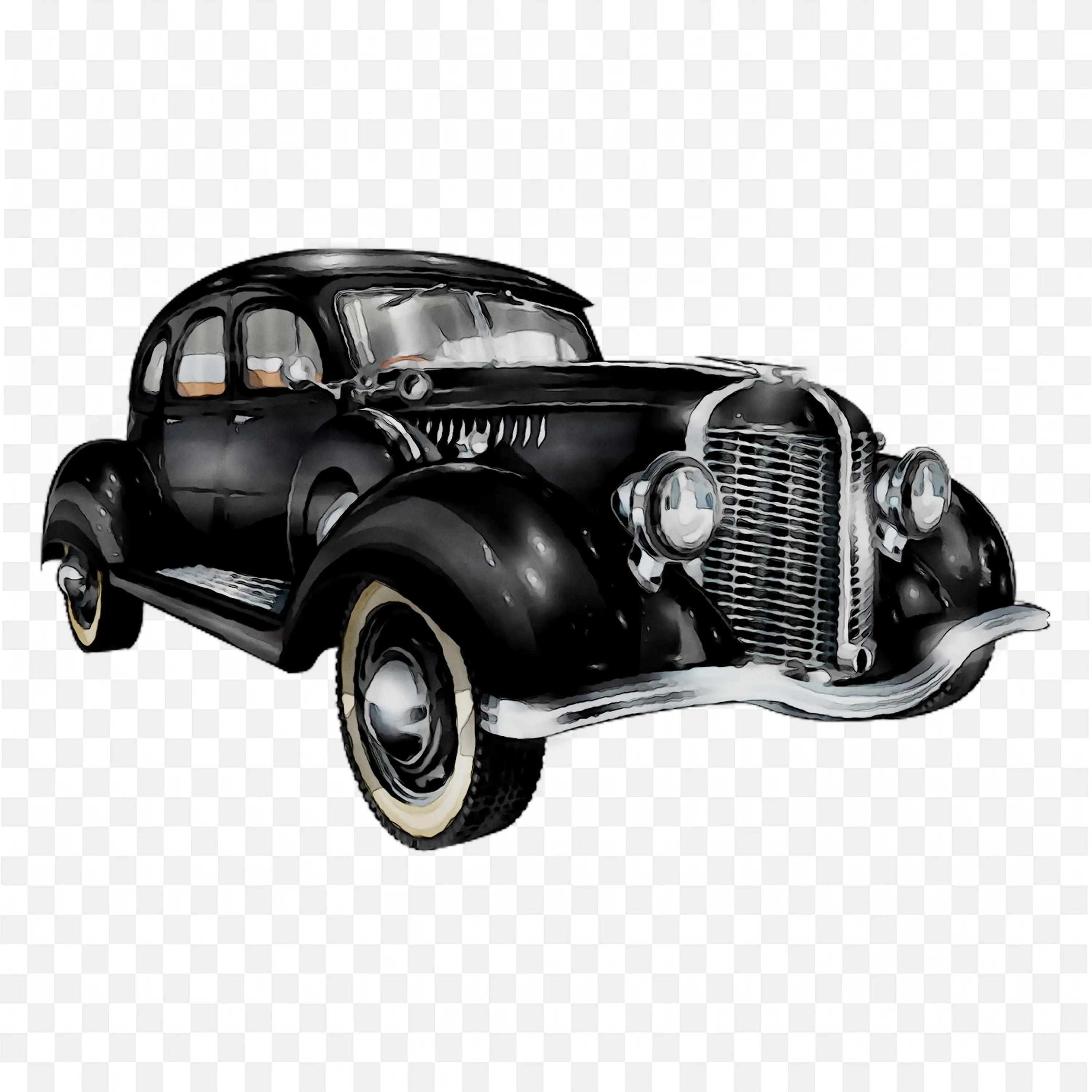 Classic Black Vintage Car with Whitewall Tires PNG Image