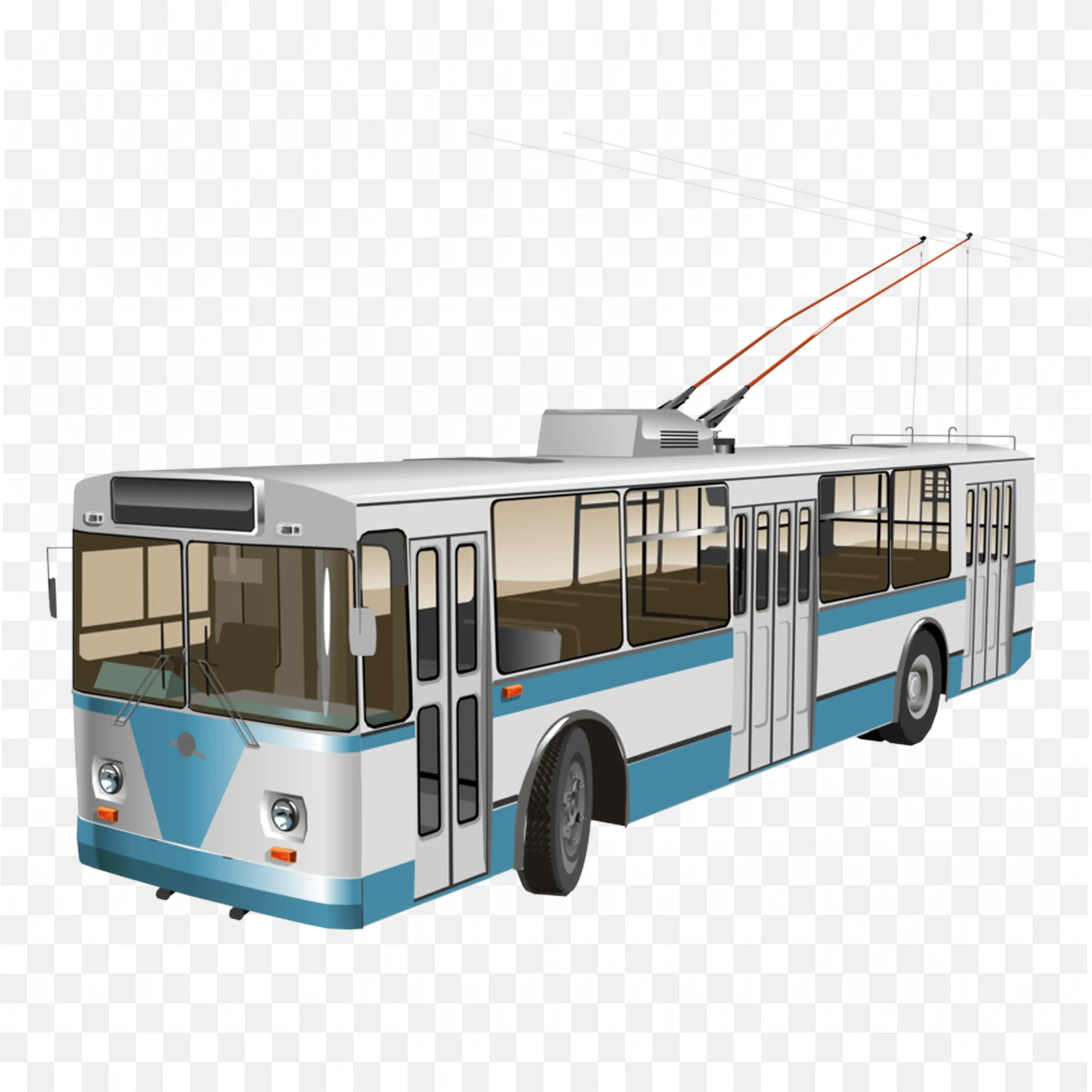 Classic White and Blue Electric Trolleybus PNG Download