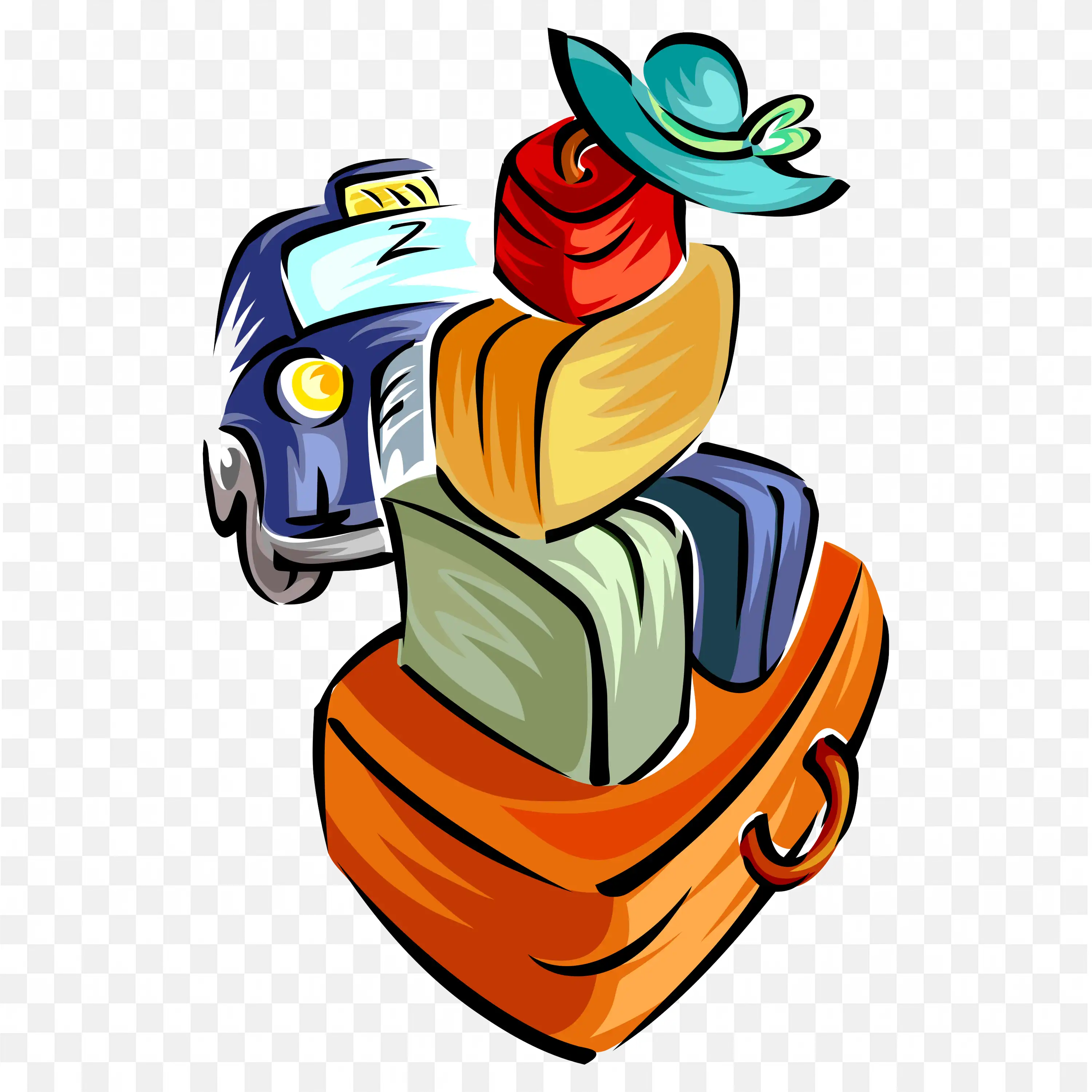 Colourful Cartoon Taxi With Travel Luggage and Summer Hat