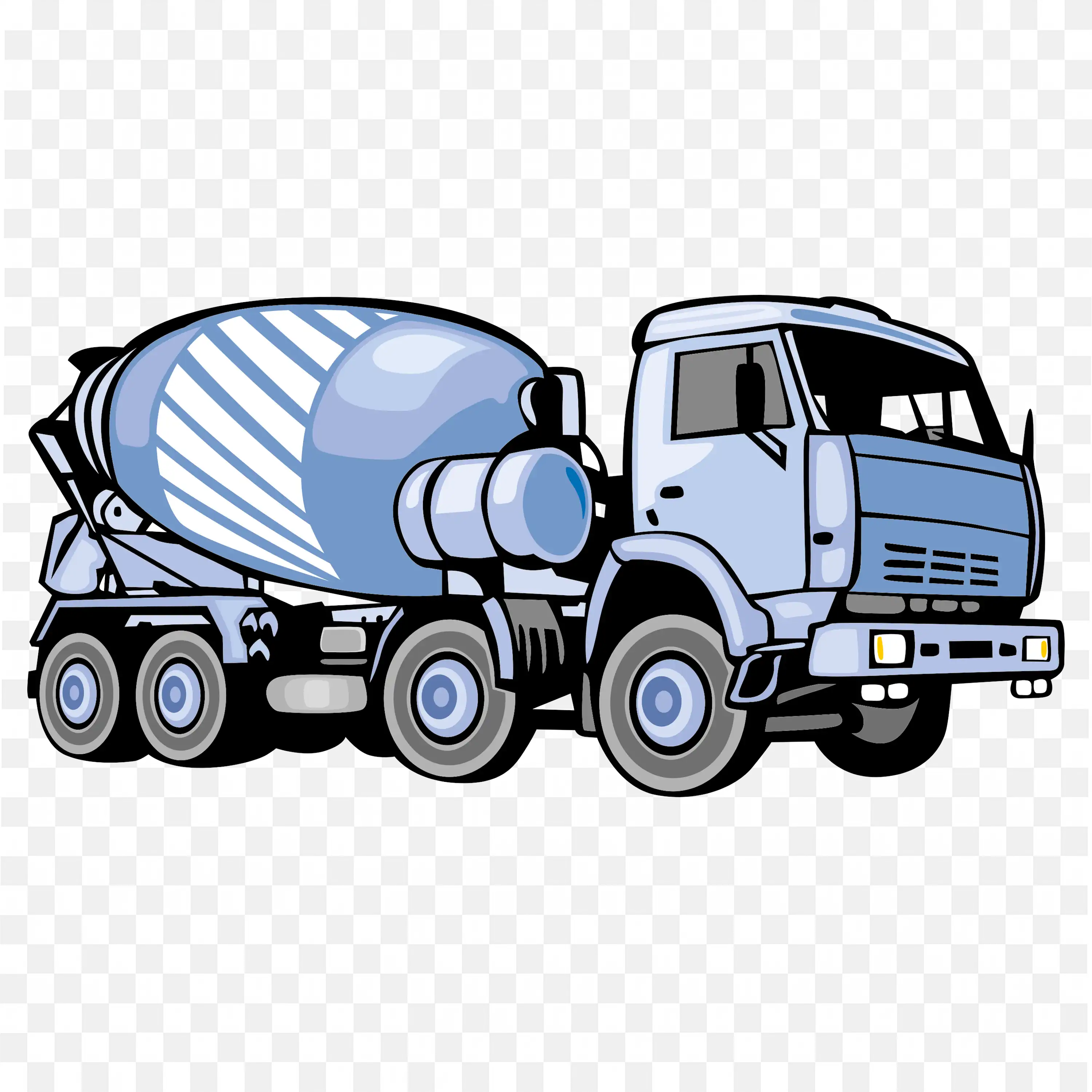 Concrete Mixer Truck With Striped Drum Free PNG Download