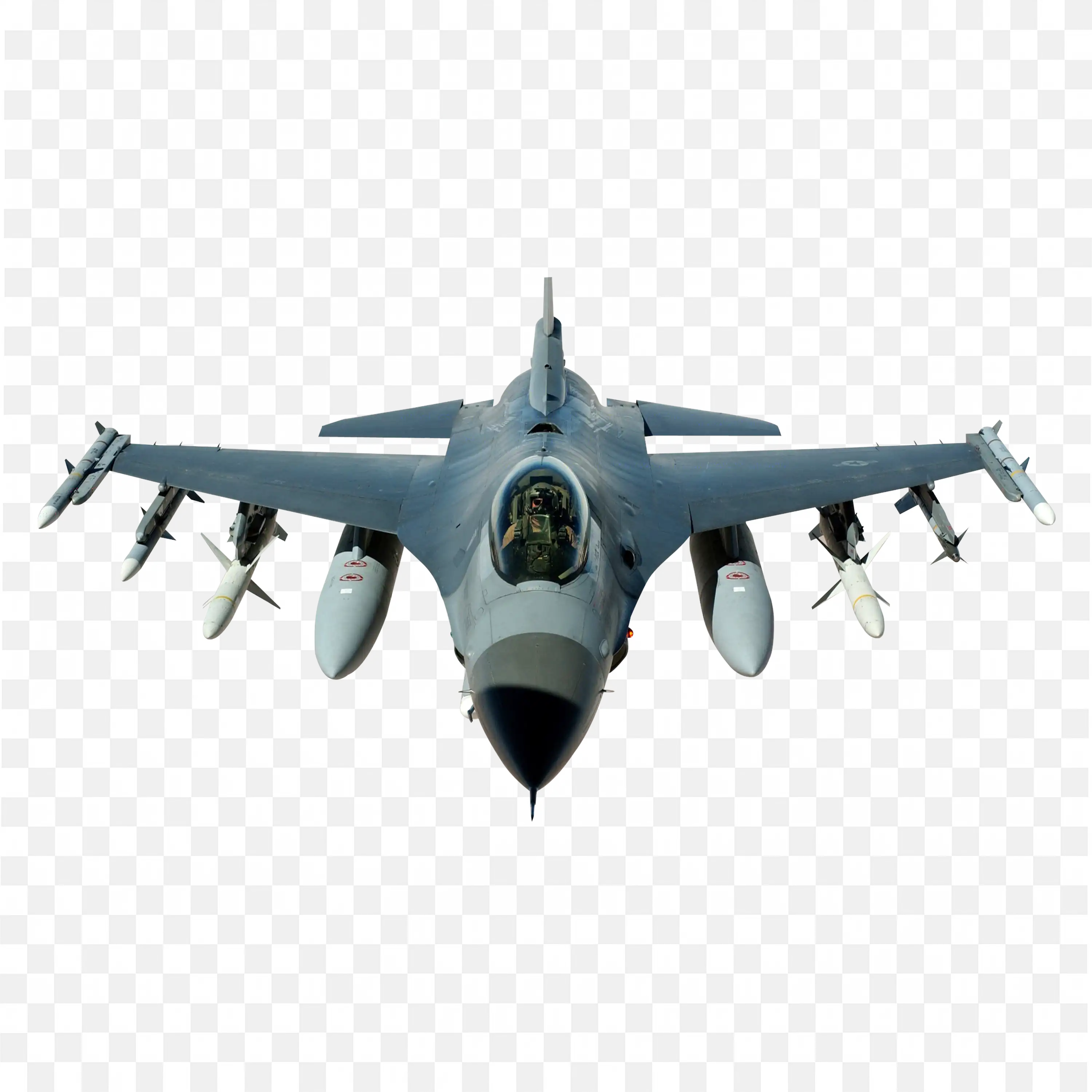 Fighter Jet Aircraft with Missiles in Front Flight View