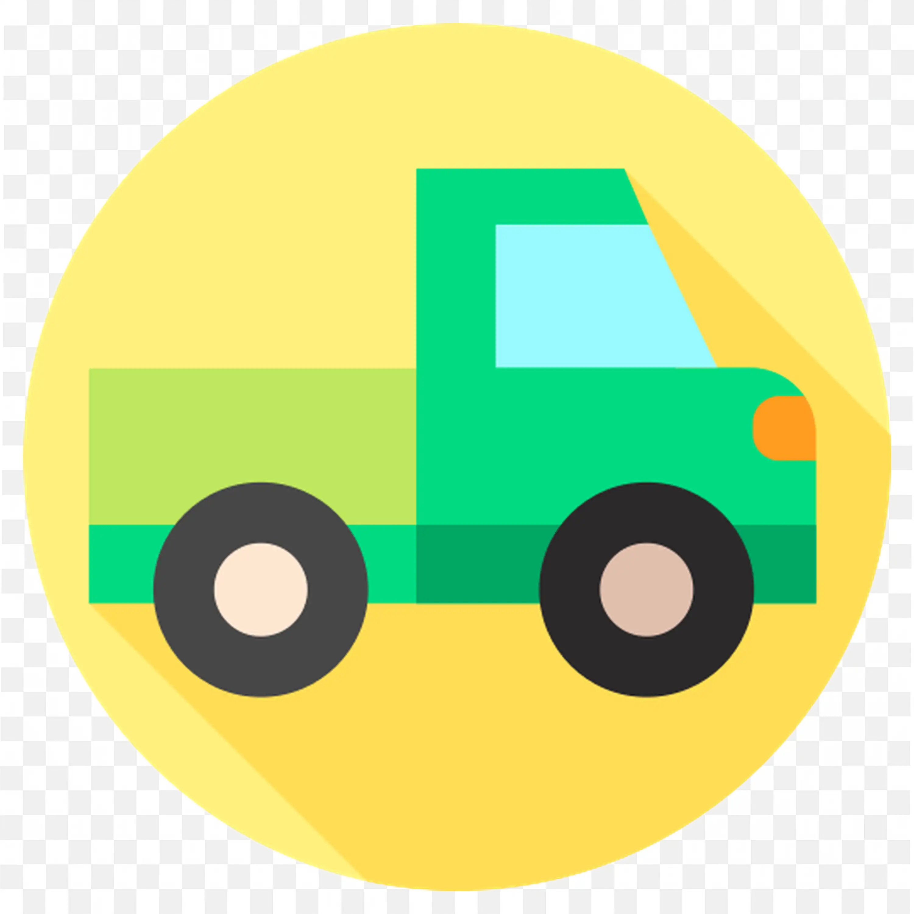Flat Vector Icon of Green Pickup Truck Free PNG Download