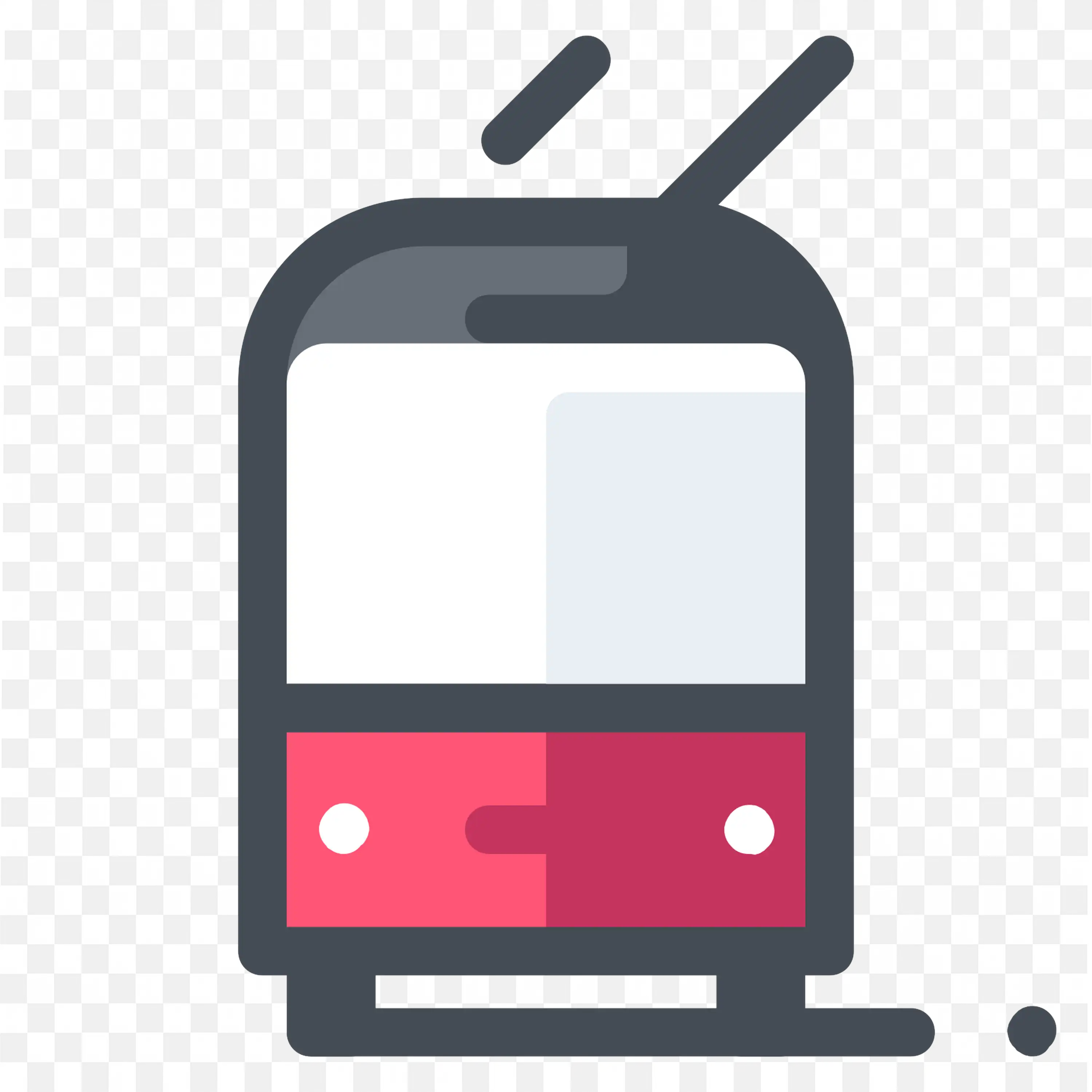 Flat Vector Icon Of Red and Gray Trolleybus Front View PNG