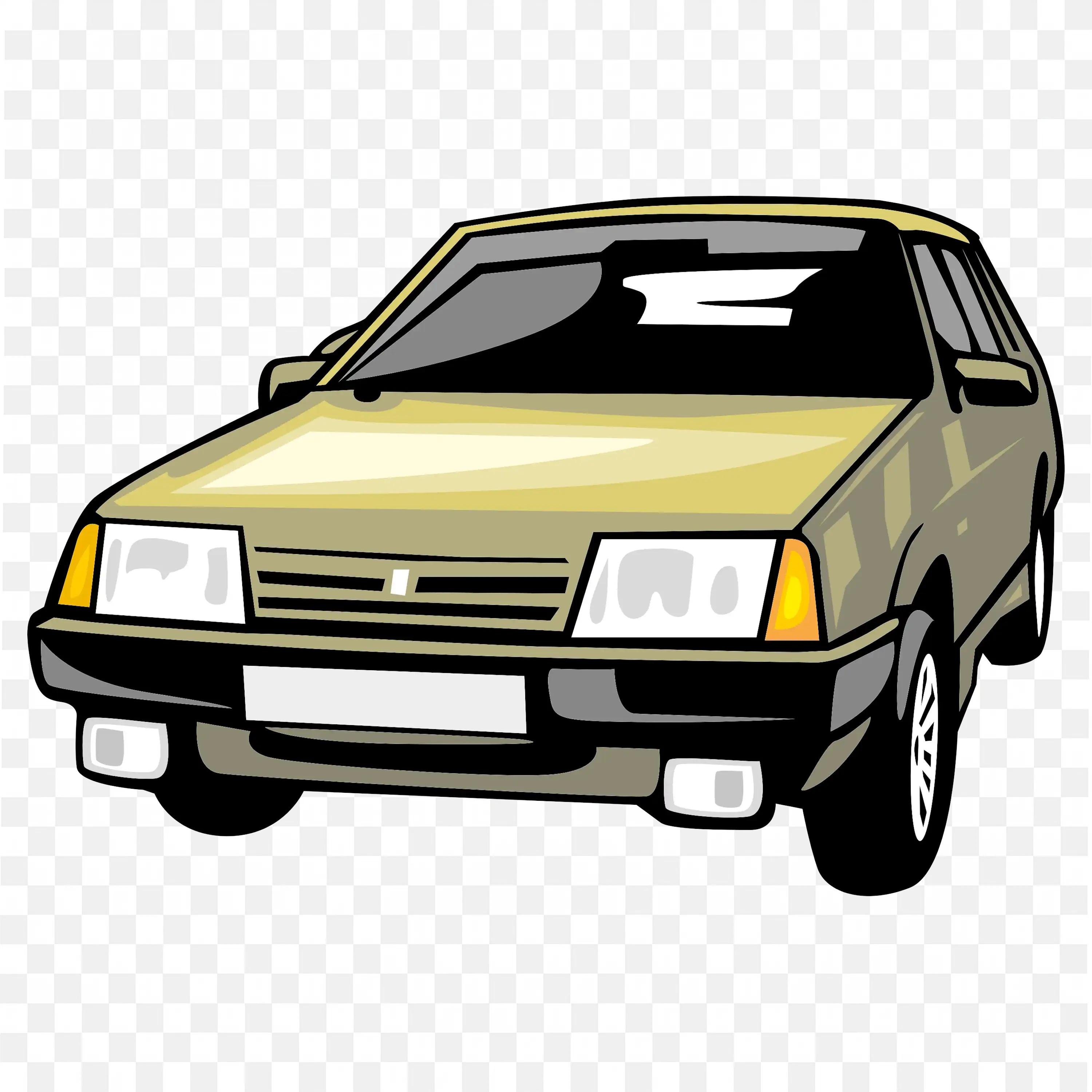 Gold Car With Boxy Design and Square Headlights Free PNG