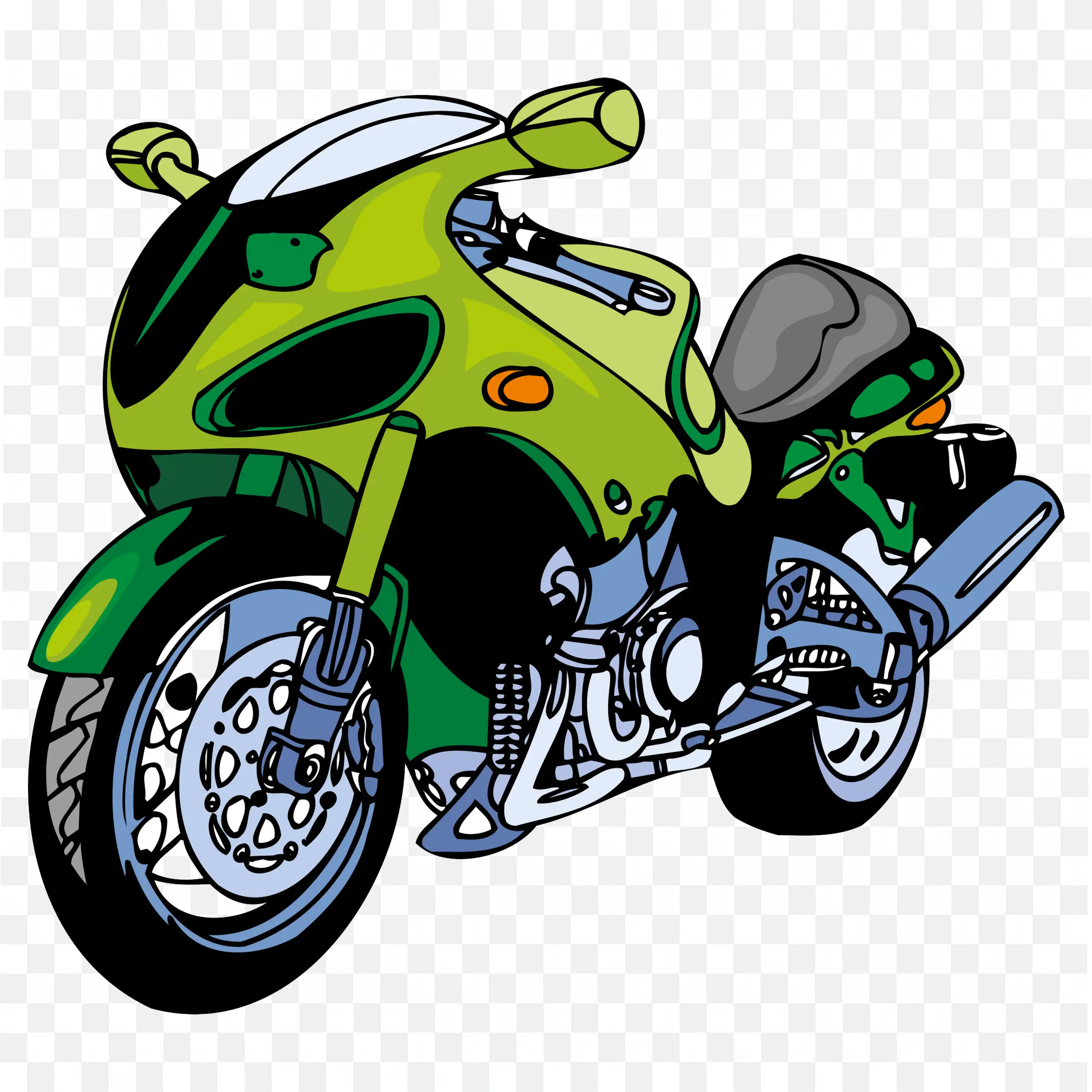 Green Sports Bike Motorcycle With Detailed Parts PNG Image