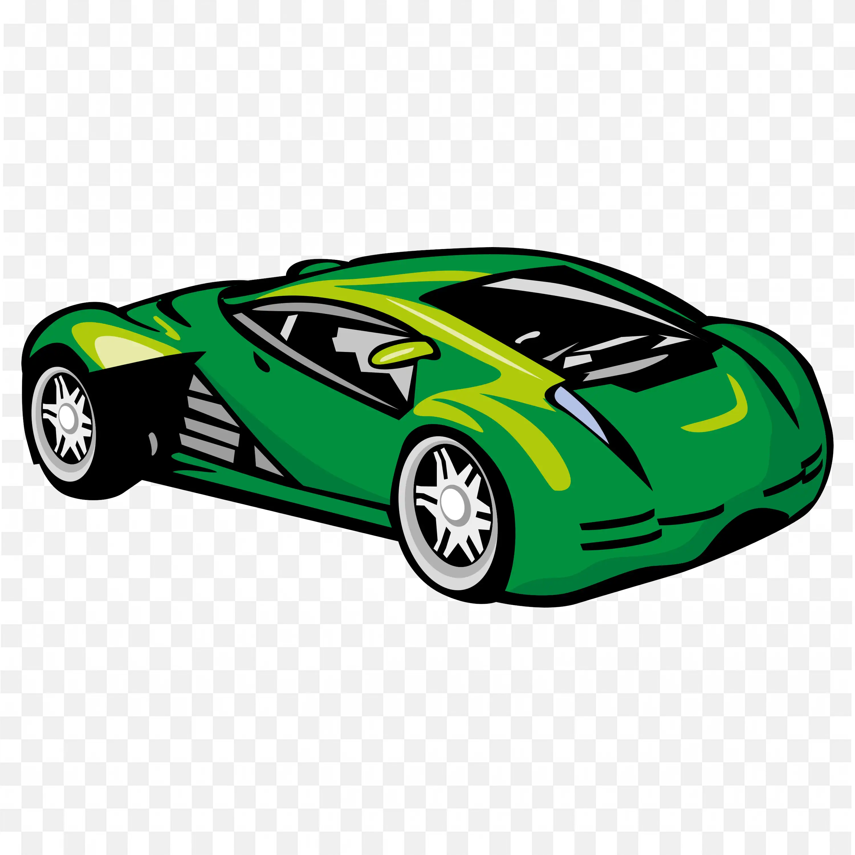 Green Sports Car With Angular Body and Large Wheels PNG