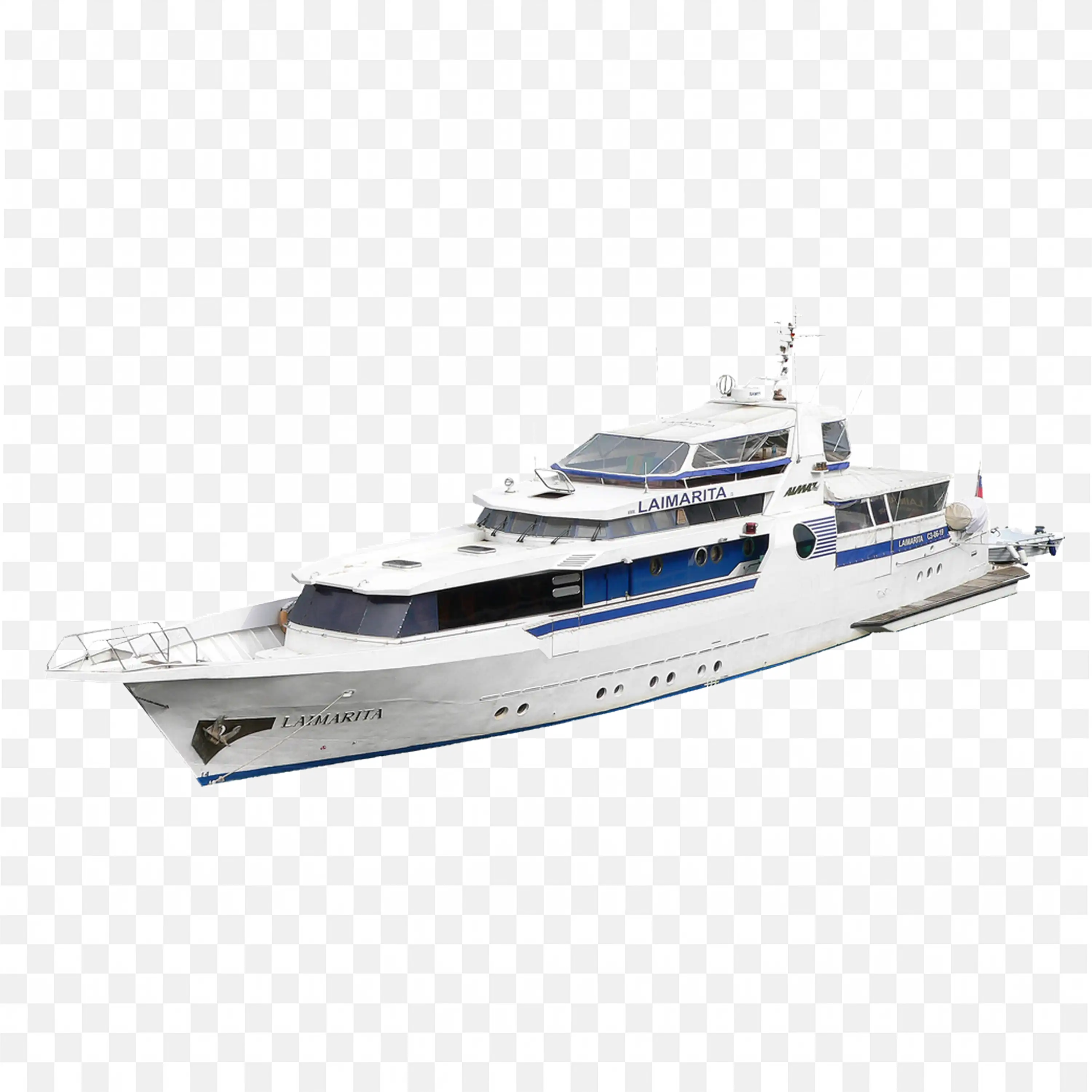 Lazmarita Yacht with Blue Details and Upper Deck Seating PNG