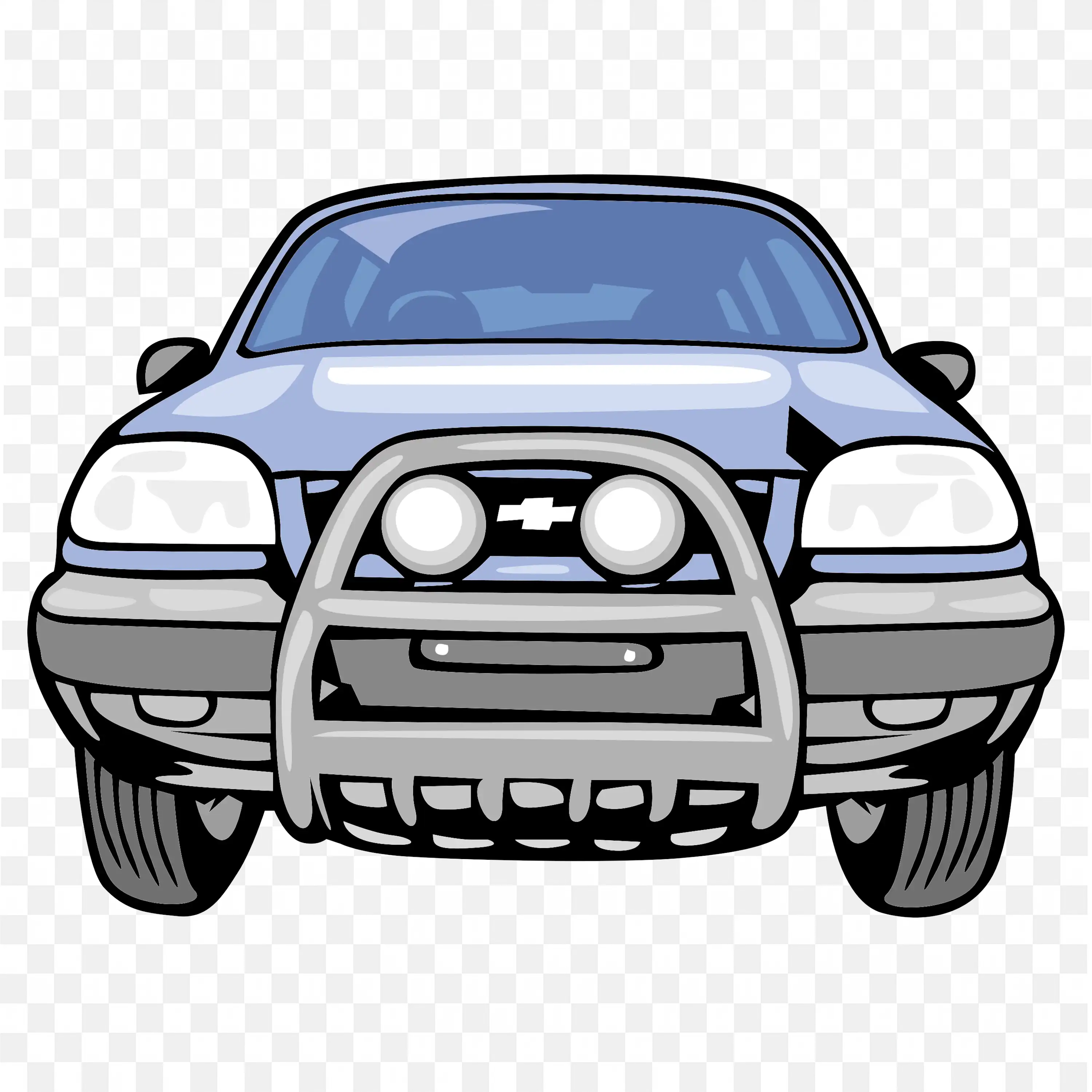 Light Blue Car With Bull Bar and Powerful Front Grille PNG