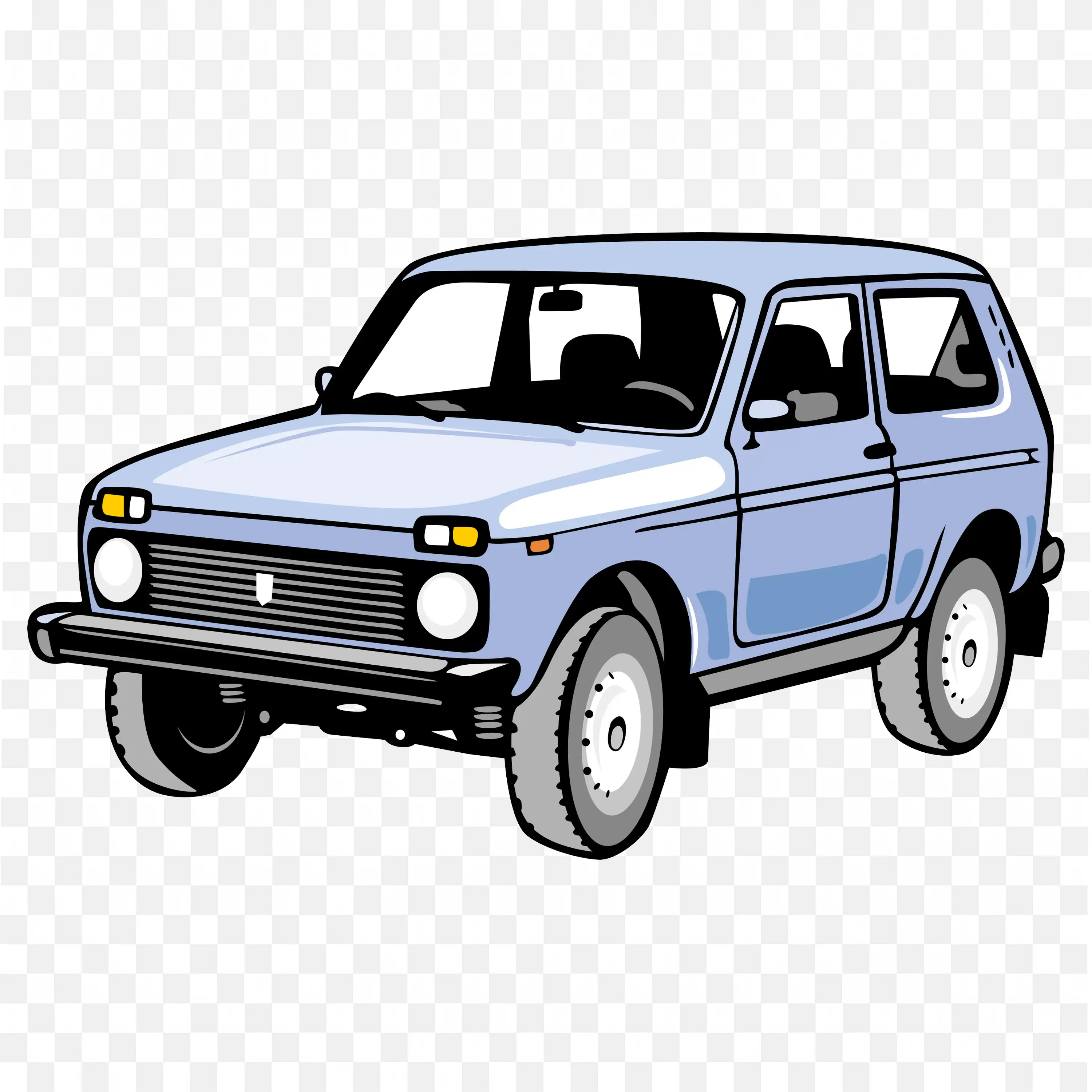 Light Blue Off Road Vehicle With Rugged Tires and Grille