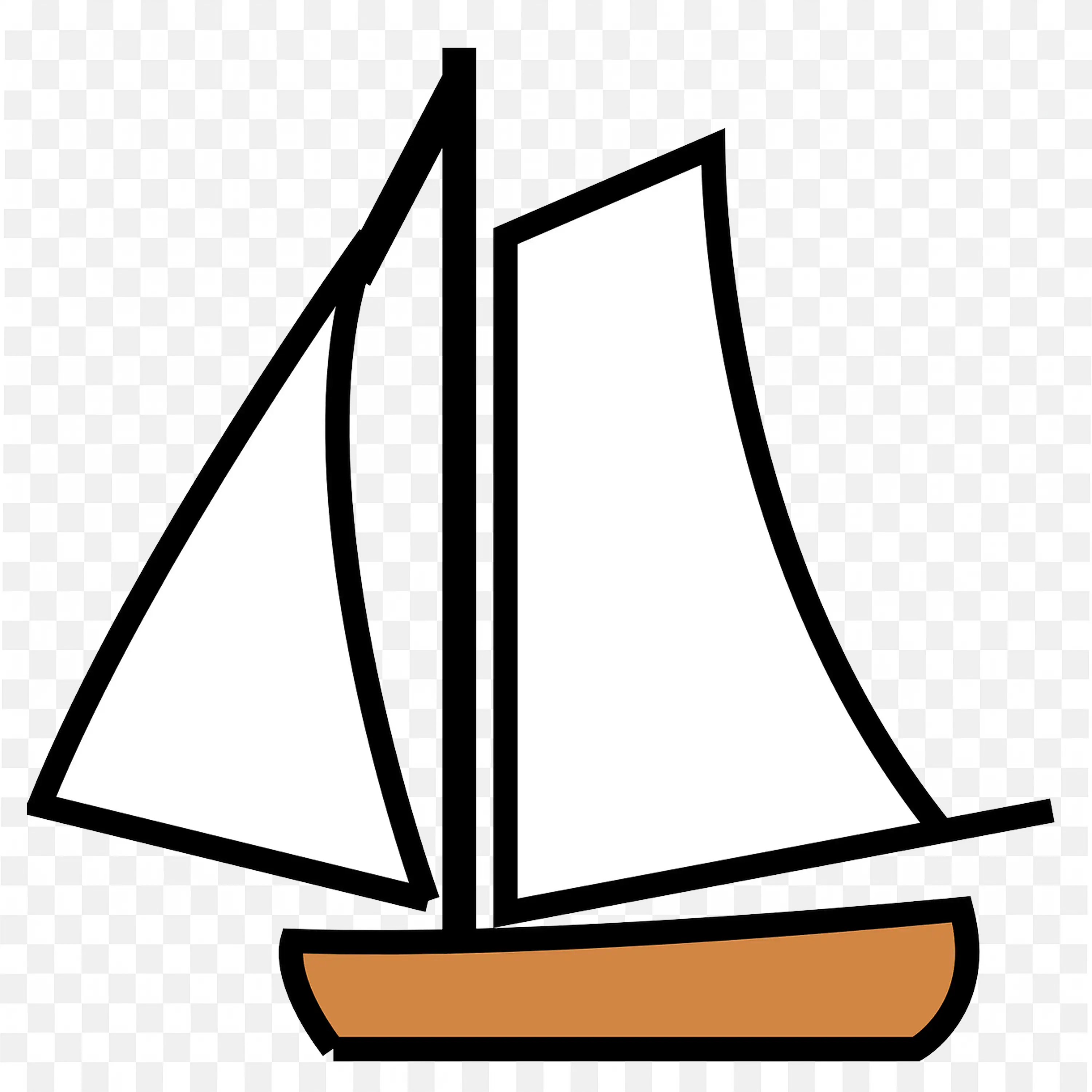 Line Art Sailboat with Twin Sails and Brown Hull PNG