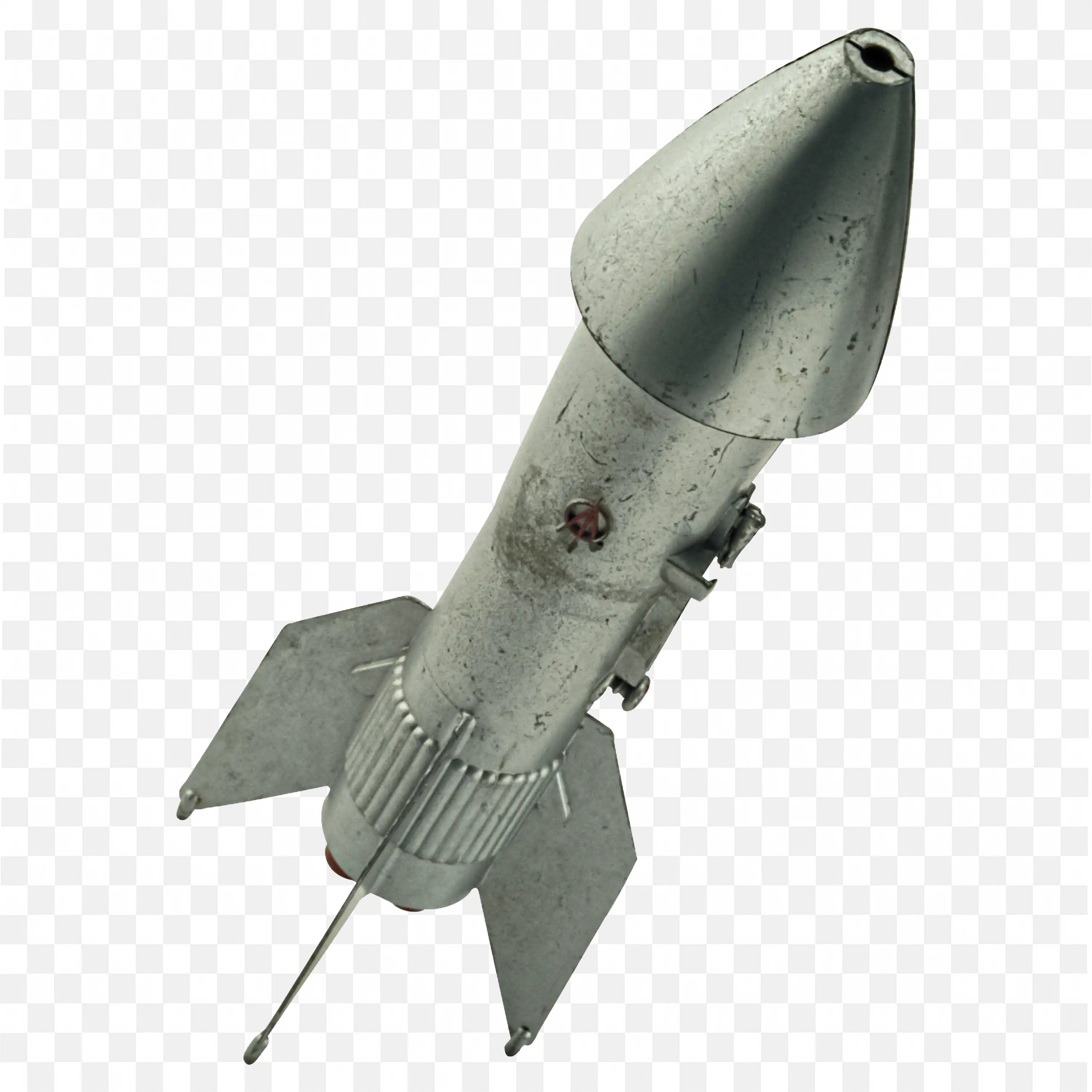 Metallic Rocket Model Launching Into the Sky Free PNG Image