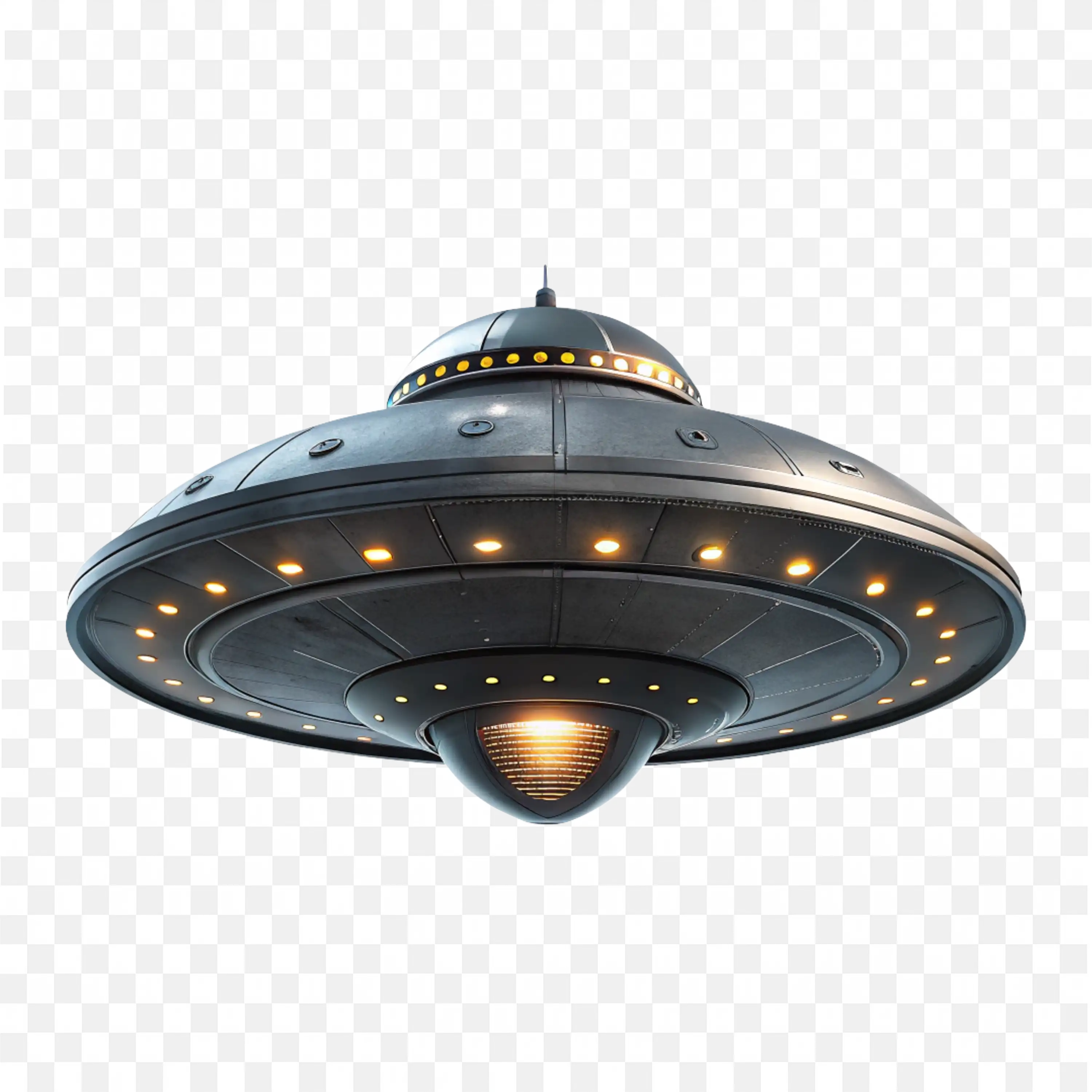 Metallic Ufo Spaceship with Bright Lights Free PNG Image