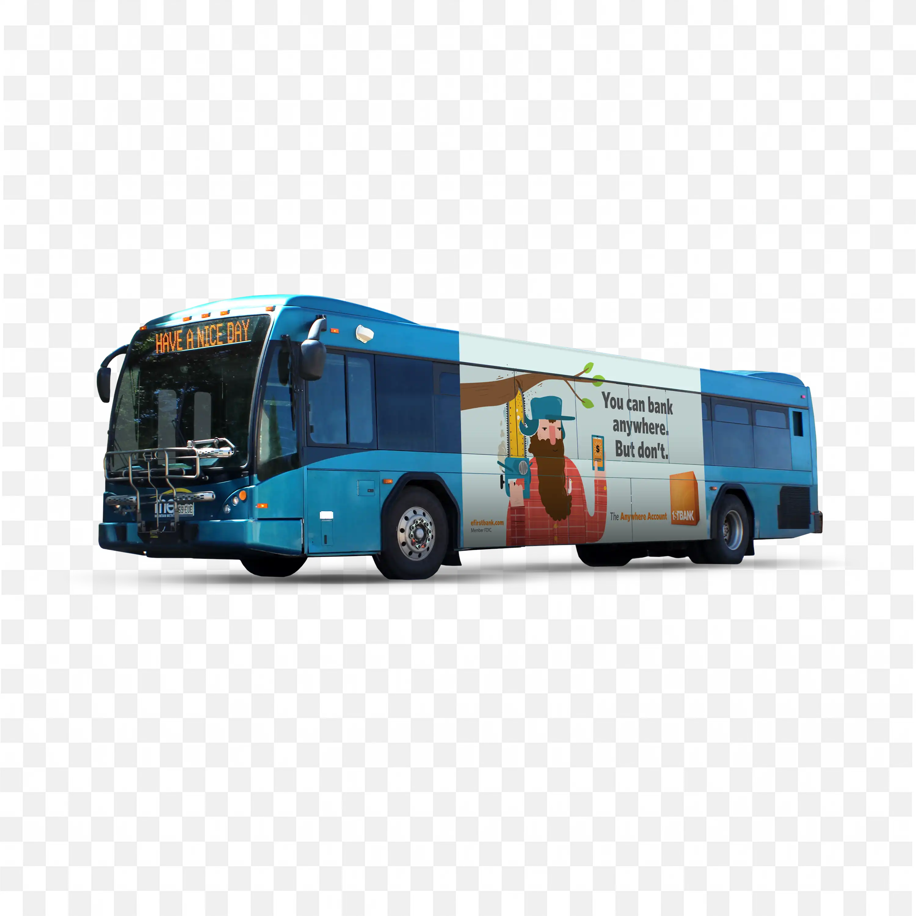 Modern Blue City Bus with Advertisement On the Side PNG