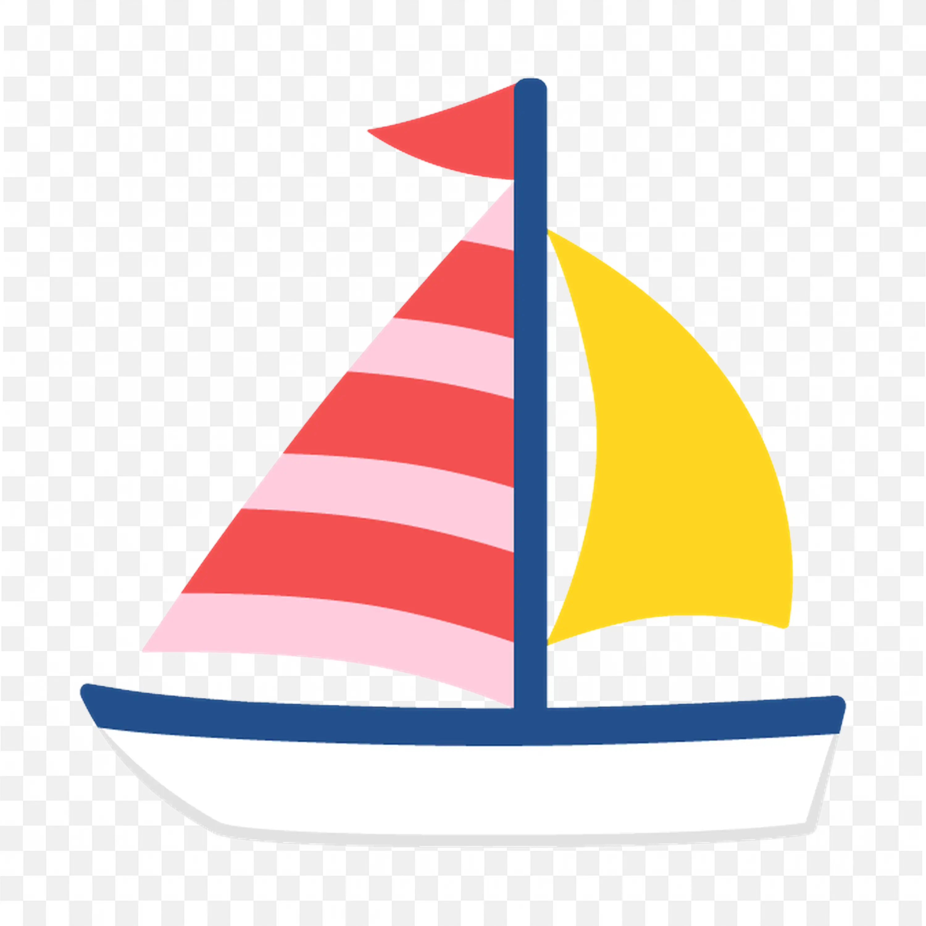Multicolour Cartoon Sailboat with Bright Sails On Blue Water