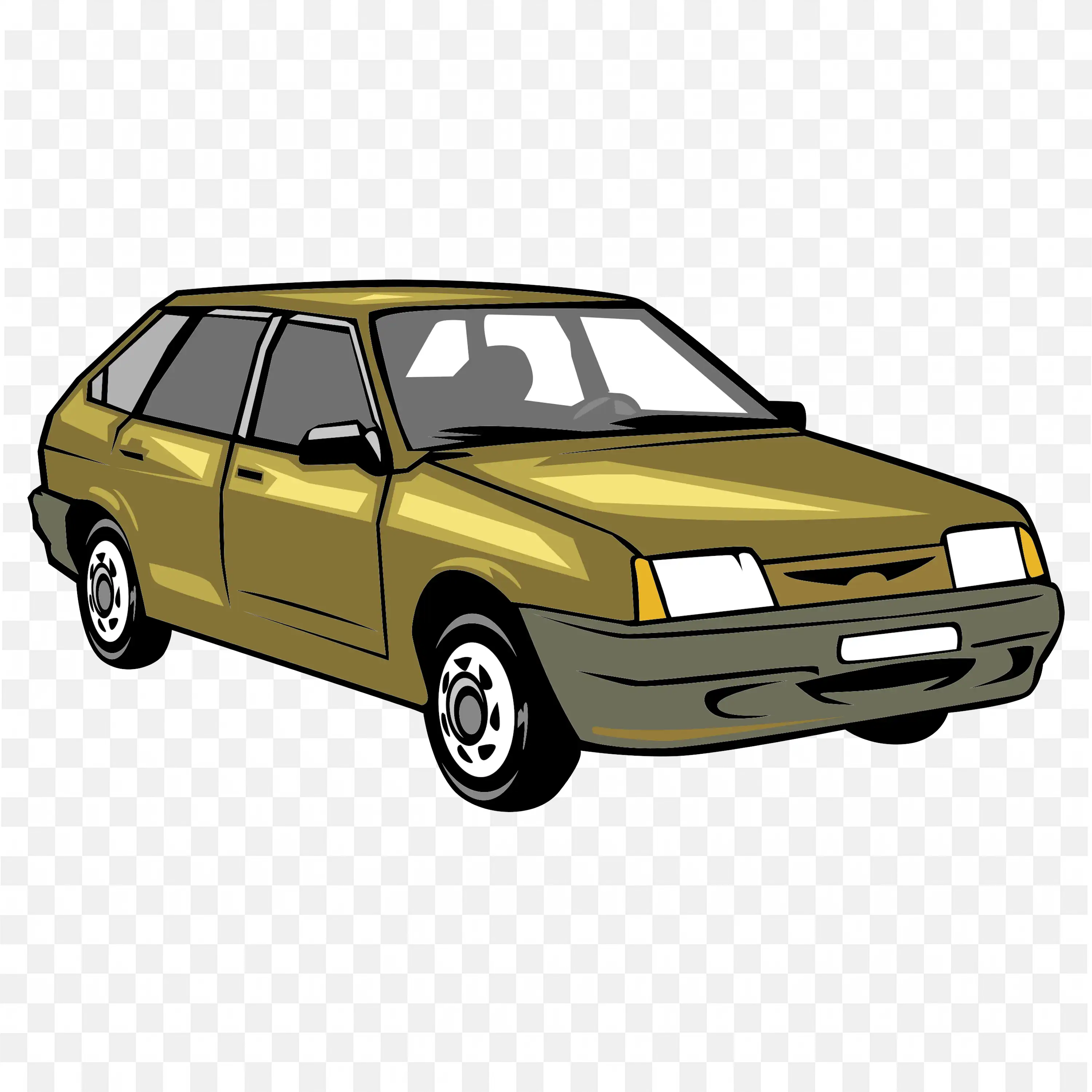 Old Fashioned Cartoon Car With A Metallic Gold Finish PNG