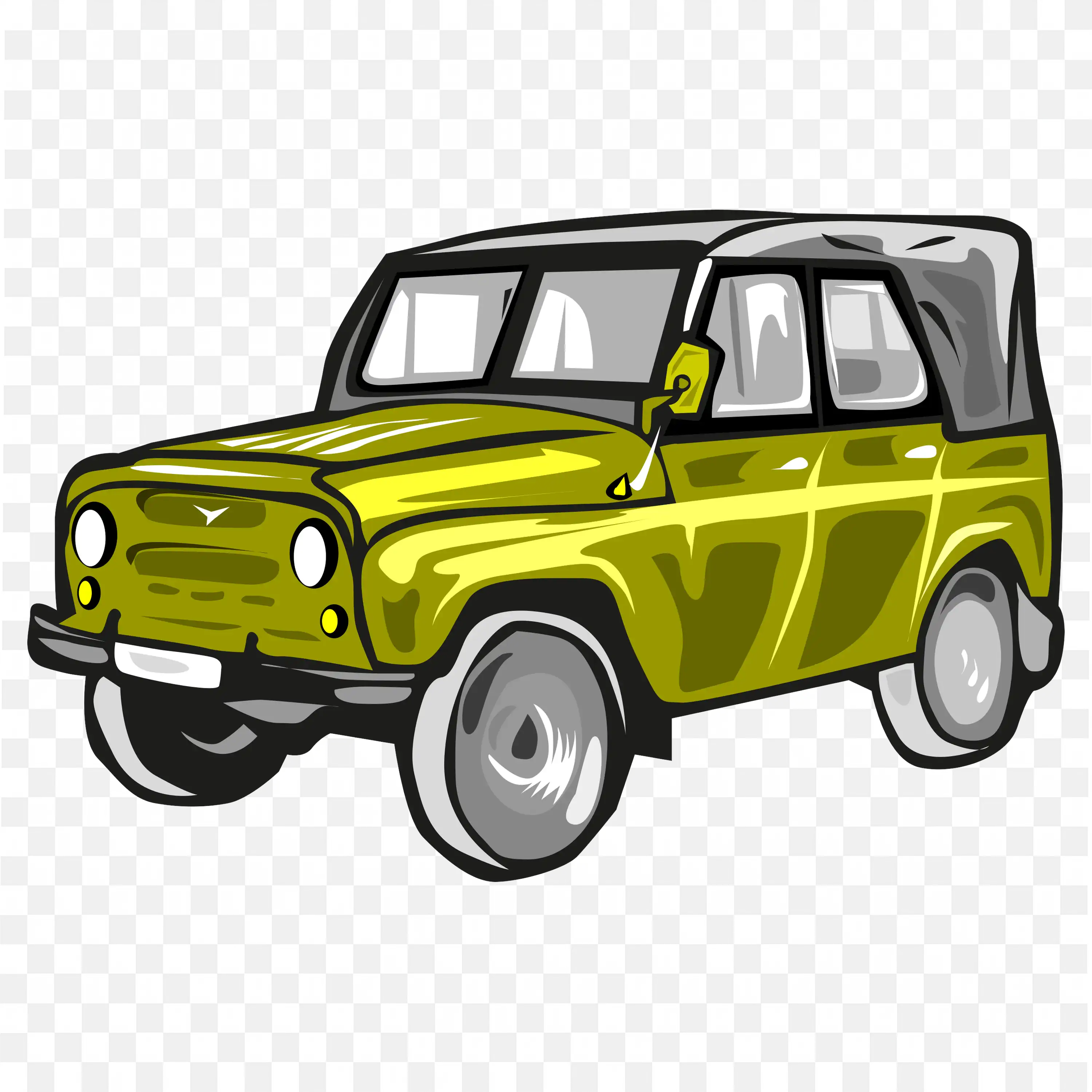 Old Green Jeep With Rugged Tires and Open Roof Free PNG