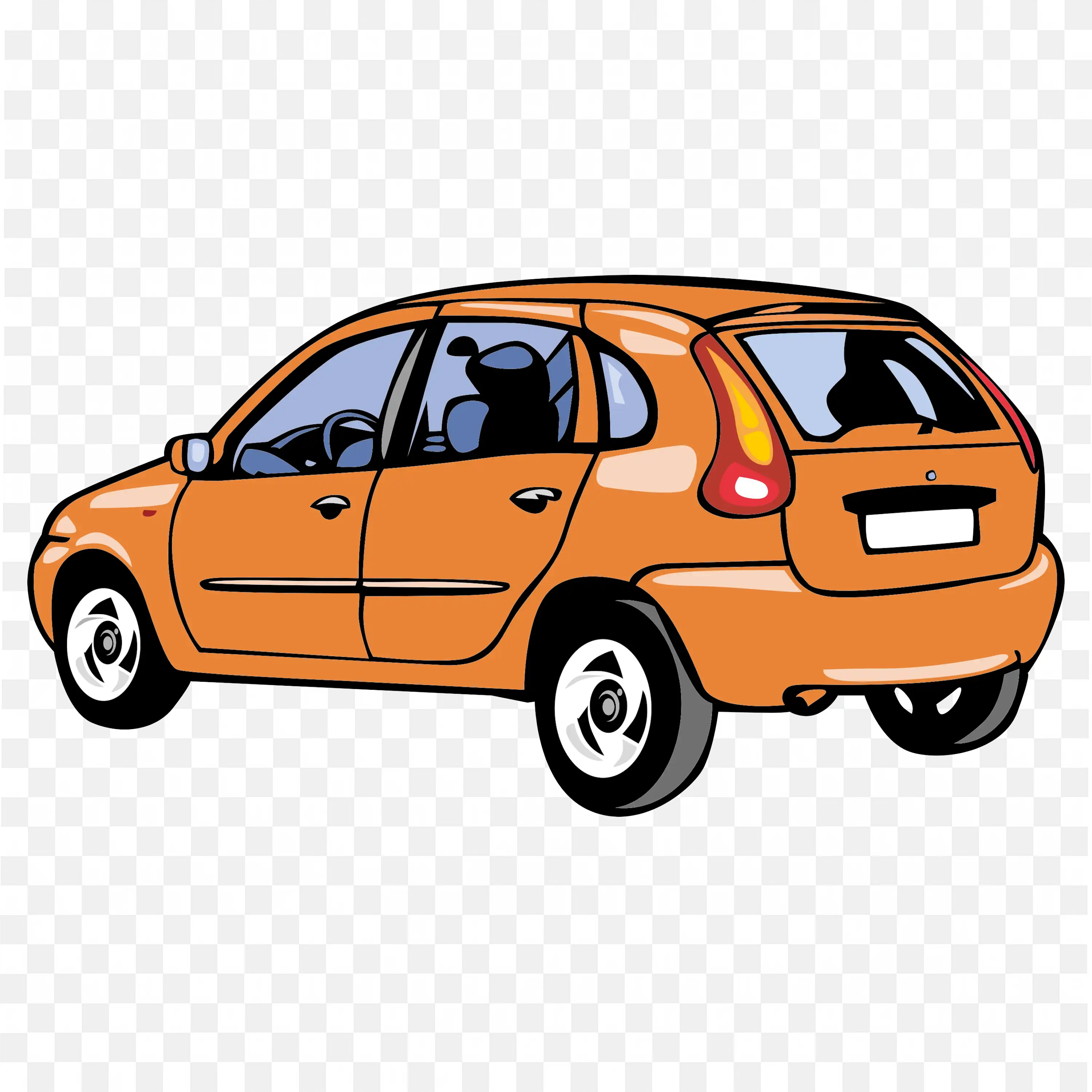 Orange Compact Car In Cartoon Style Download Free PNG Image