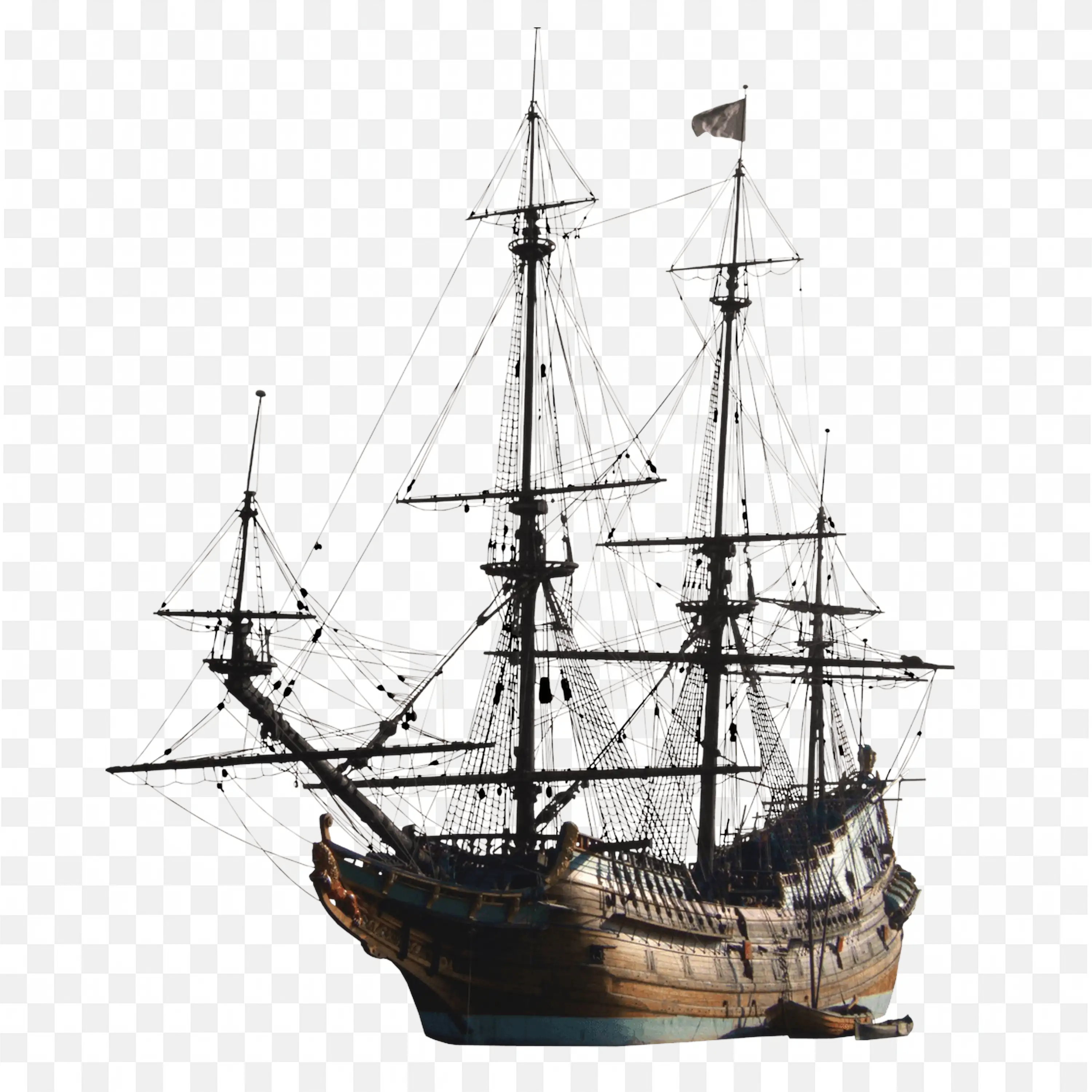 Pirate Ship with Multiple Masts and Complex Ropes PNG