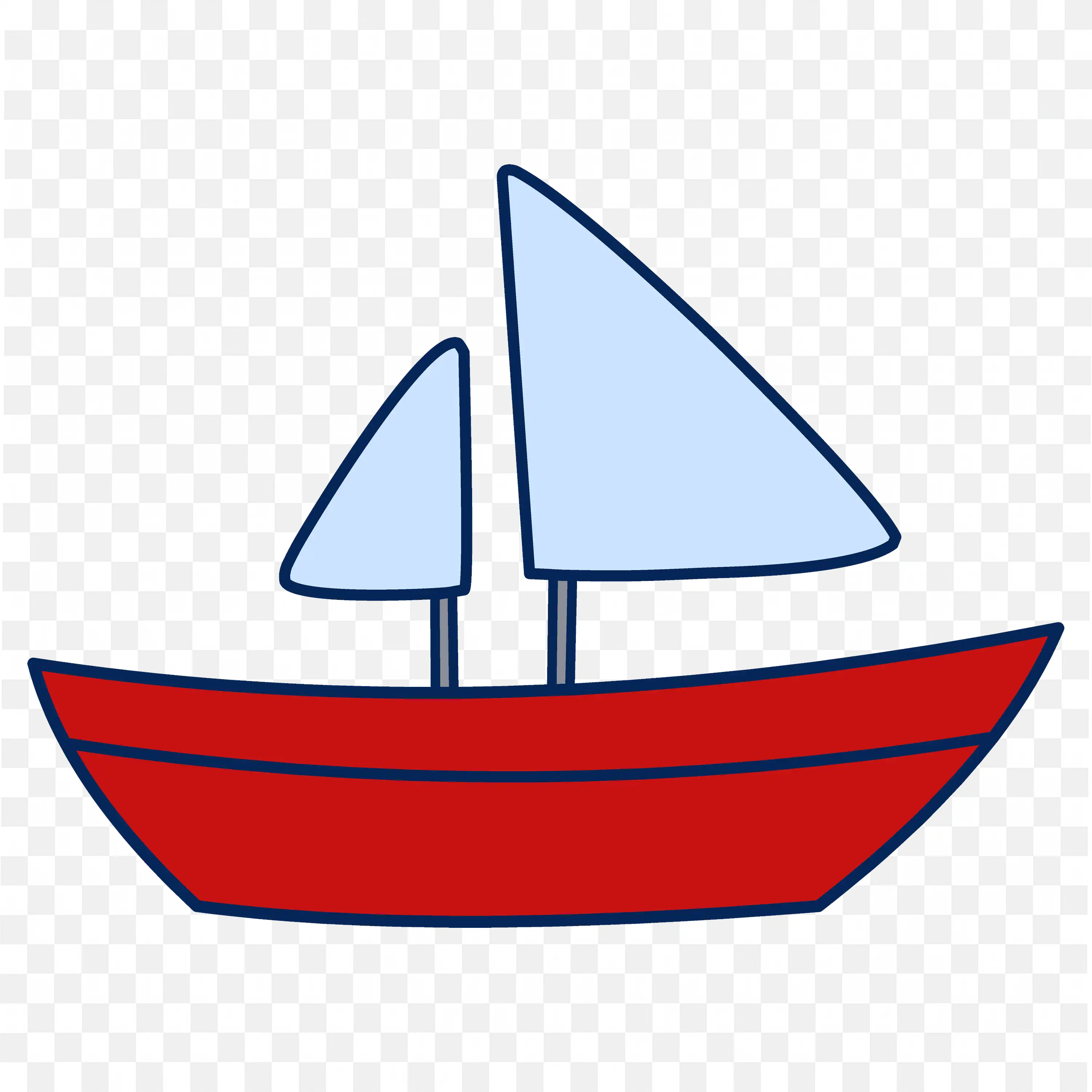 Red and Blue Sailboat Illustration with Two Sails PNG