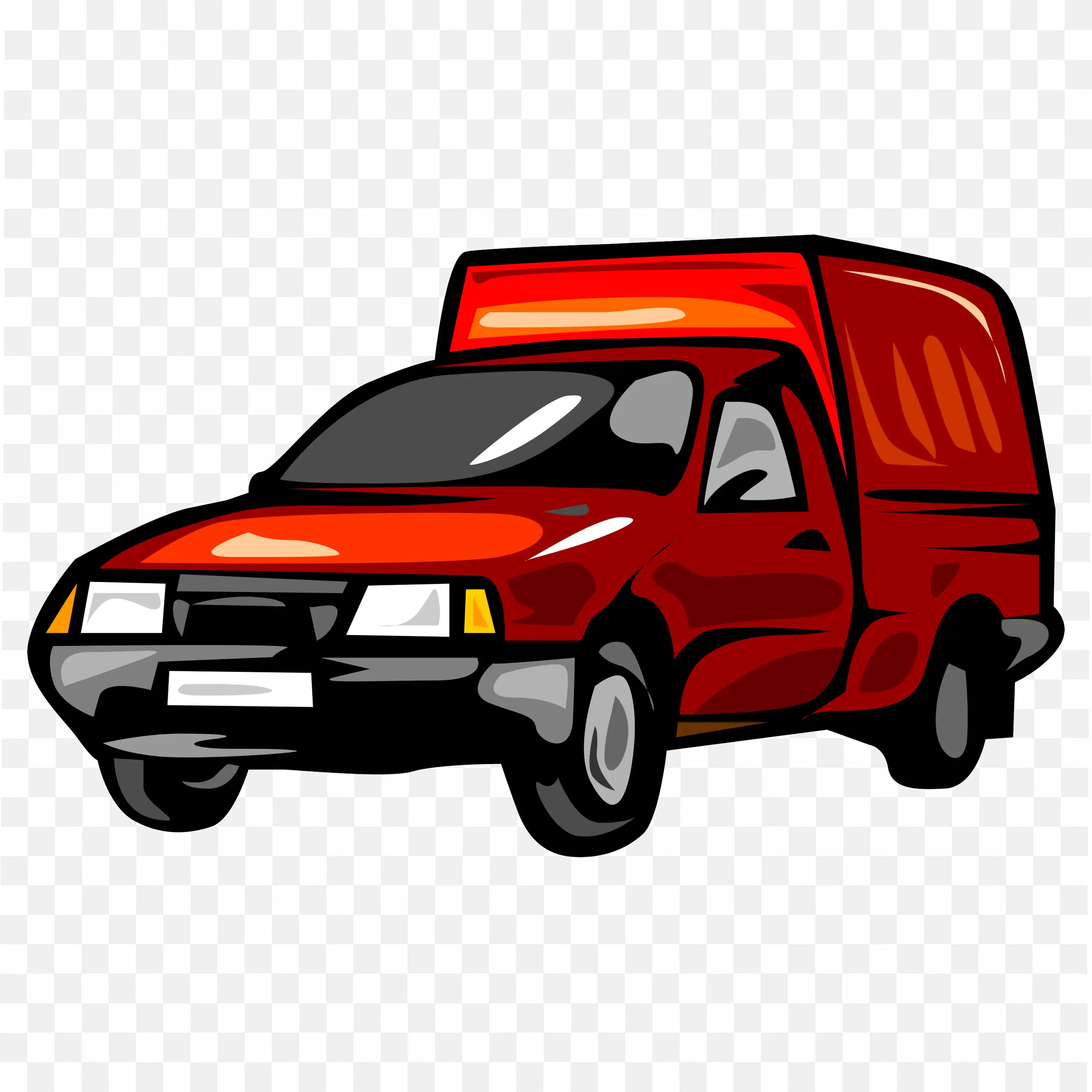 Red Delivery Truck With Covered Cargo and Shiny Finish PNG