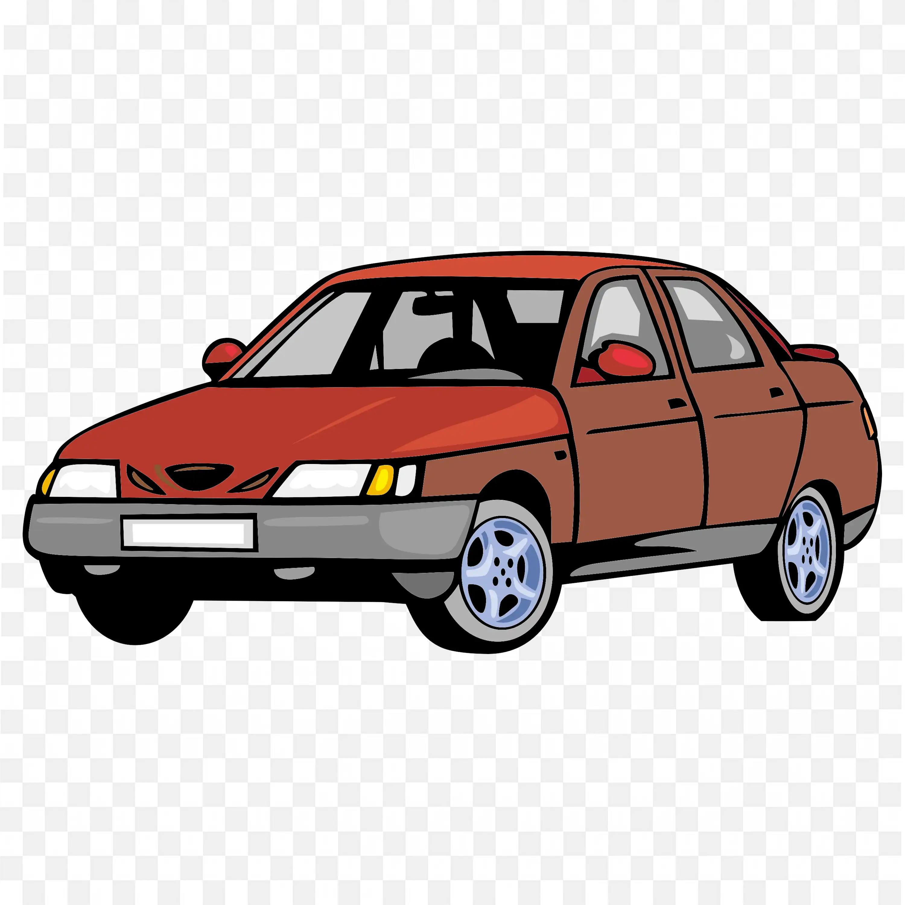 Red Sedan Car With Simple Design and Four Doors PNG Image