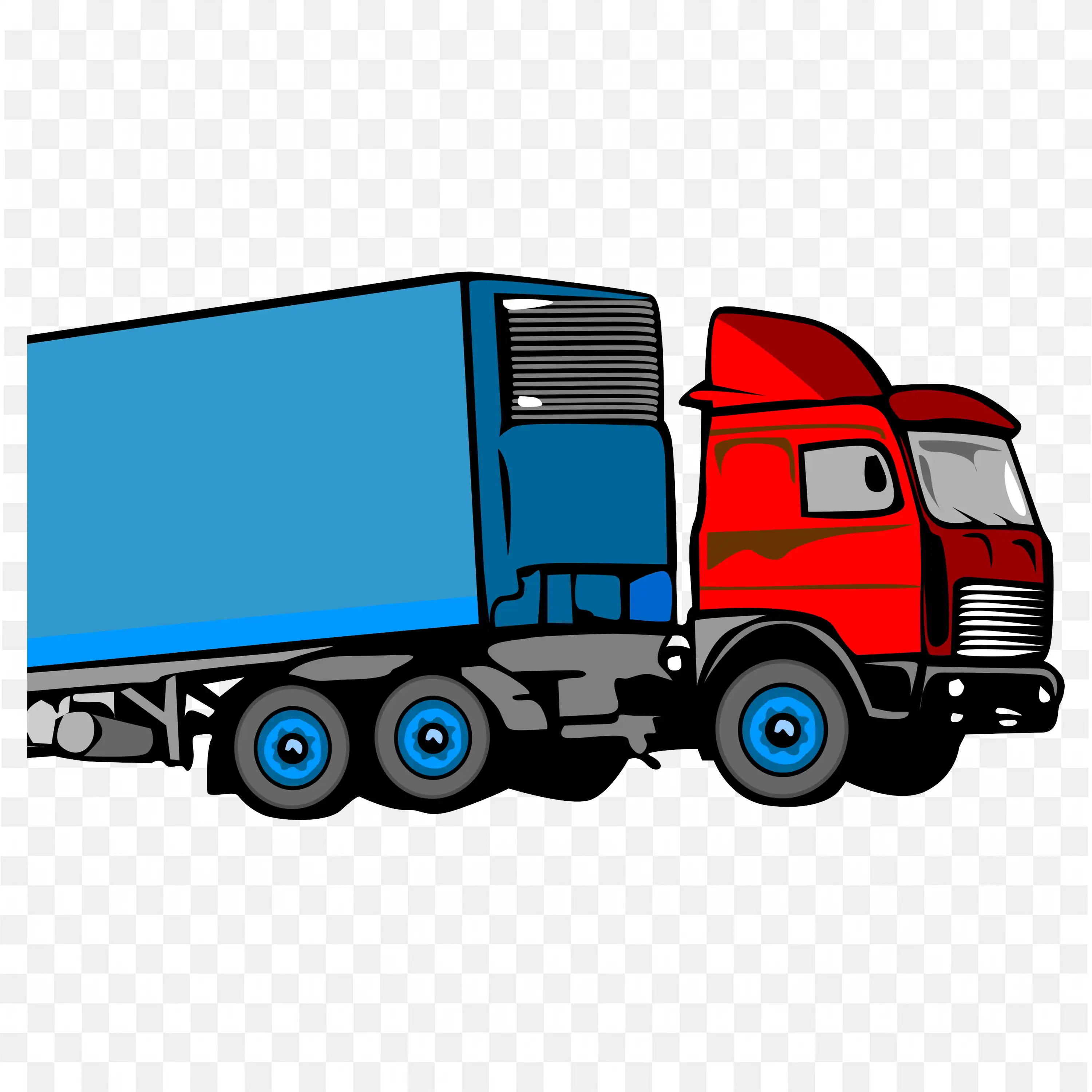 Red Truck Carrying A Large Blue Container Free PNG Download