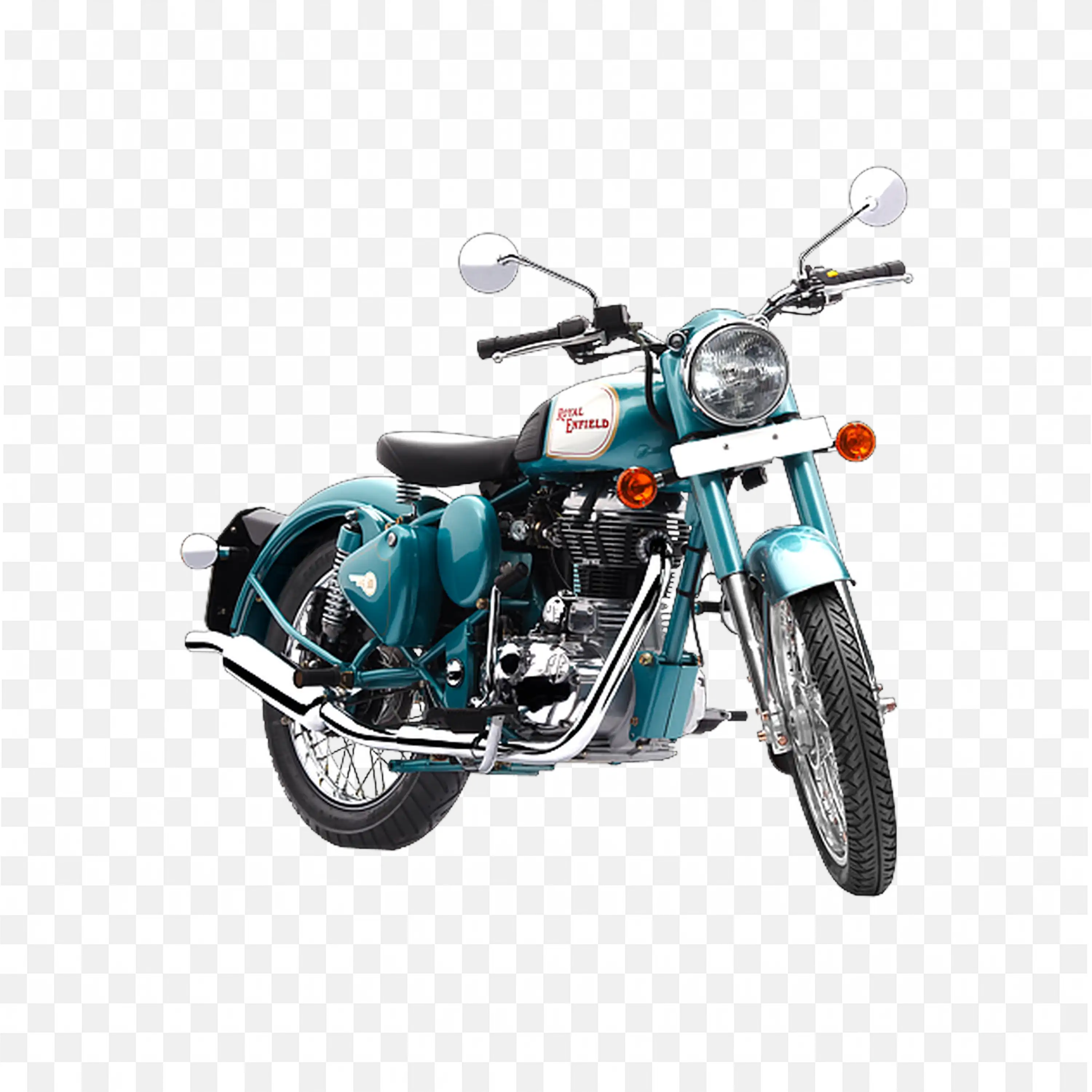 Retro Blue Royal Enfield Classic 500 Motorcycle Free PNG