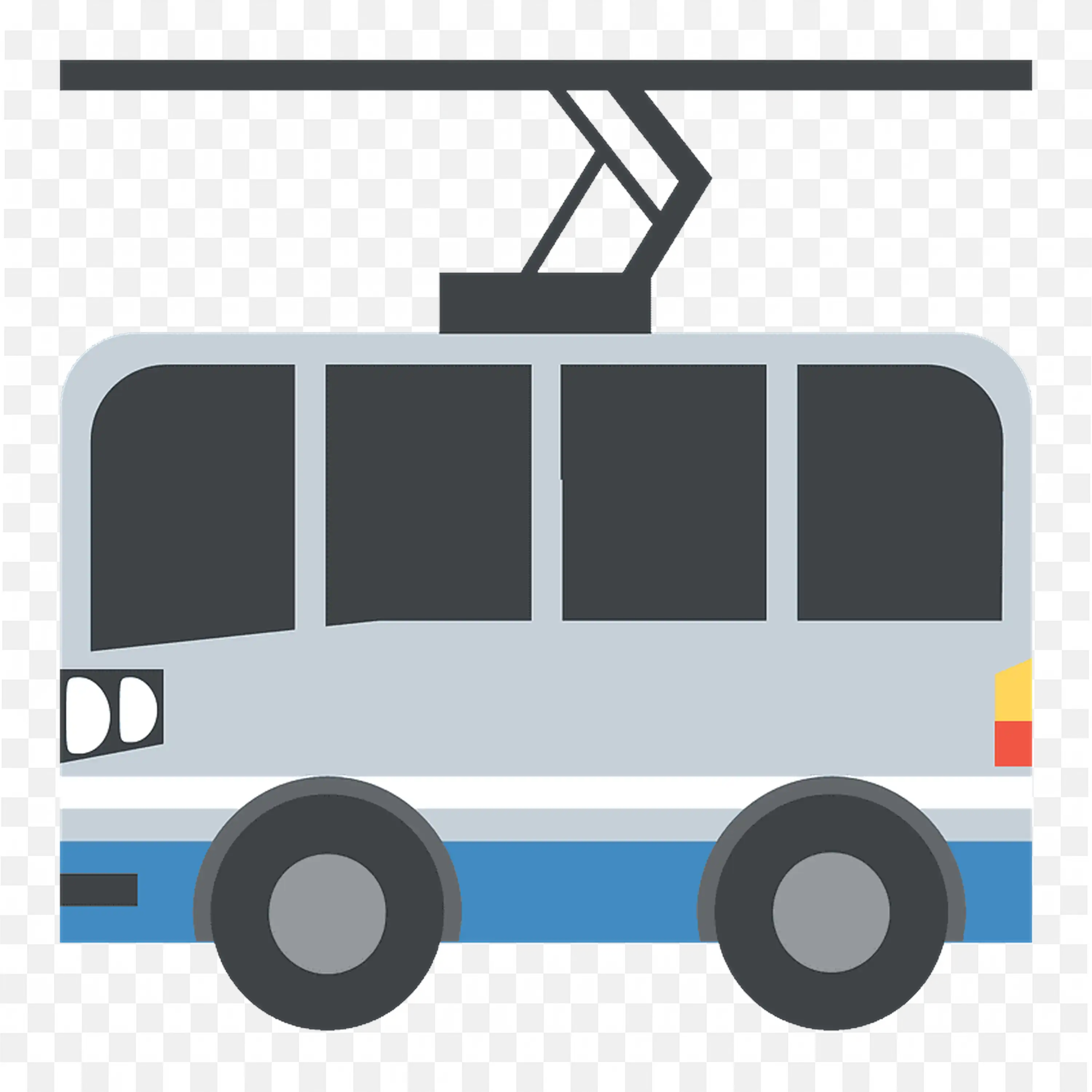 Side View Of Flat Icon Of A Grey and Blue Trolleybus PNG