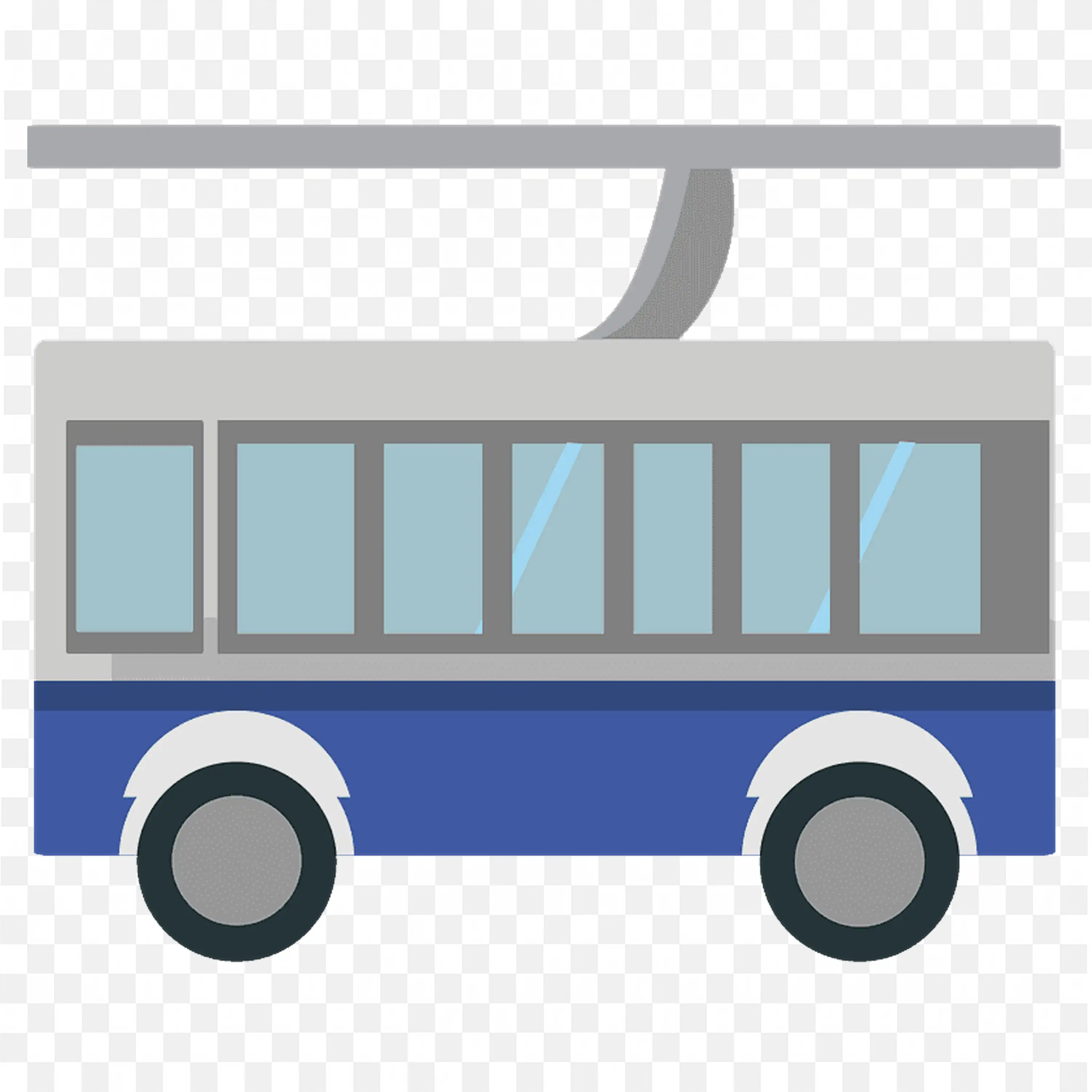 Simple Flat Design Blue Trolleybus with Overhead Line PNG