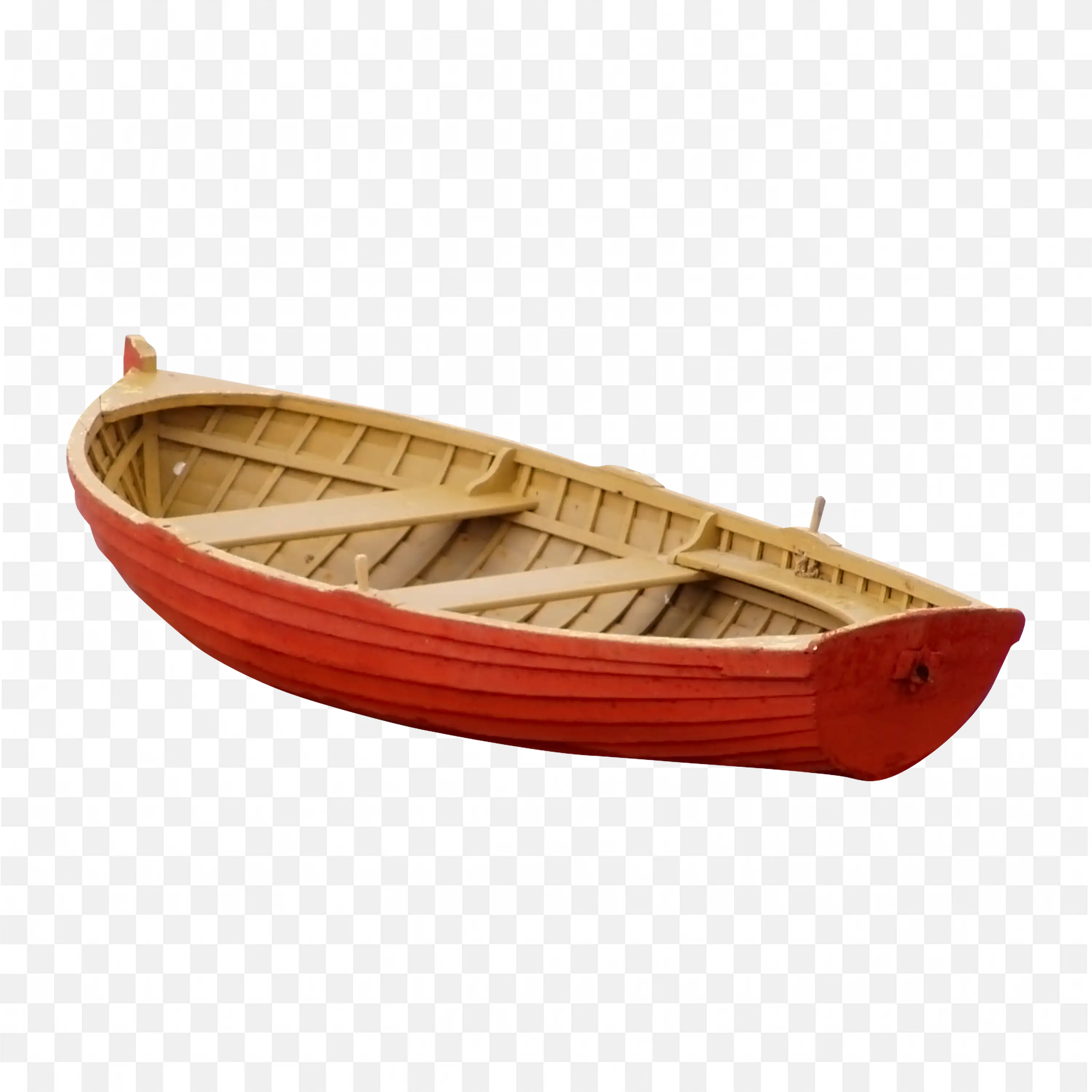 Simple Red Wooden Rowboat with Light Wood Interior PNG
