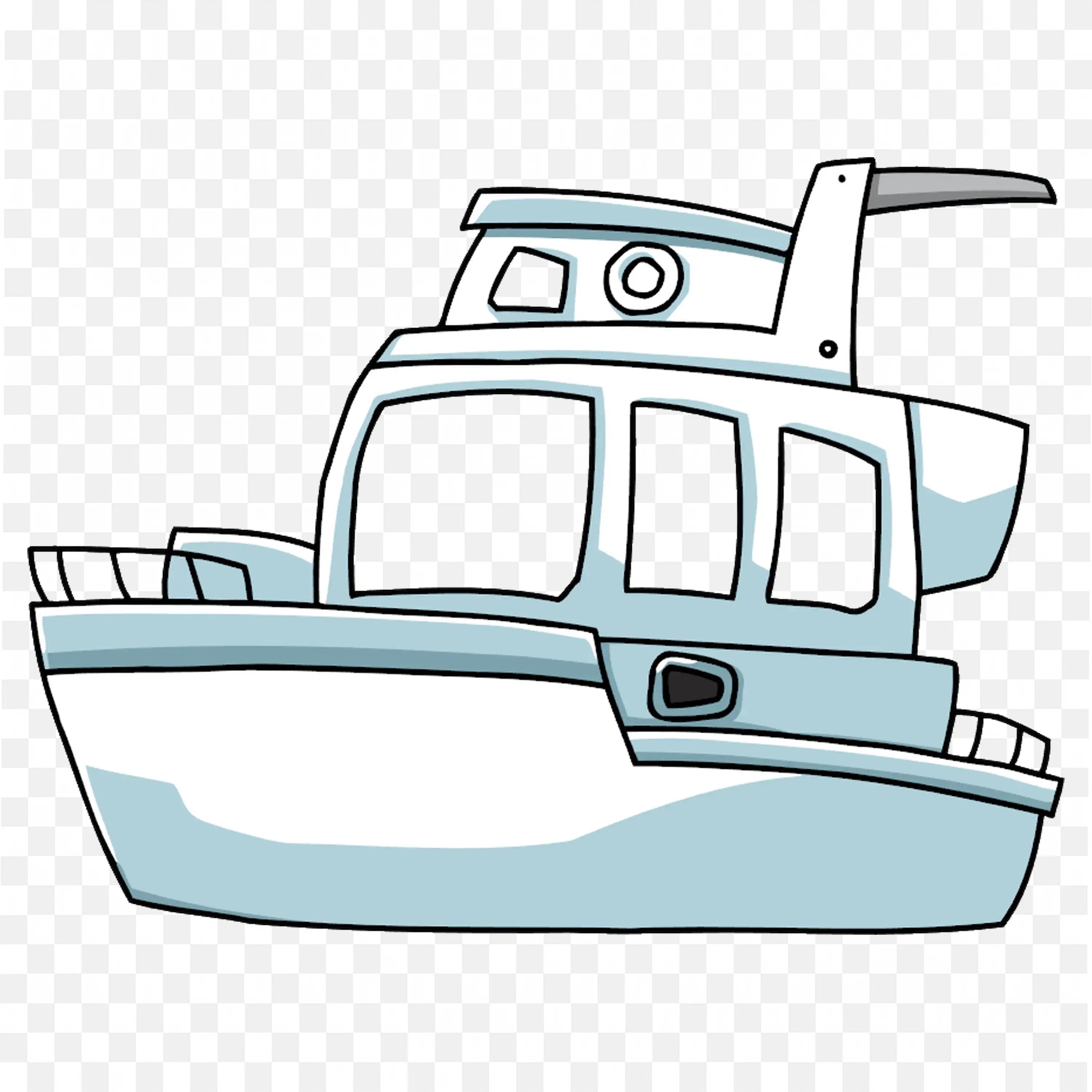 Small Blue and White Motorboat with Cabin and Windows PNG