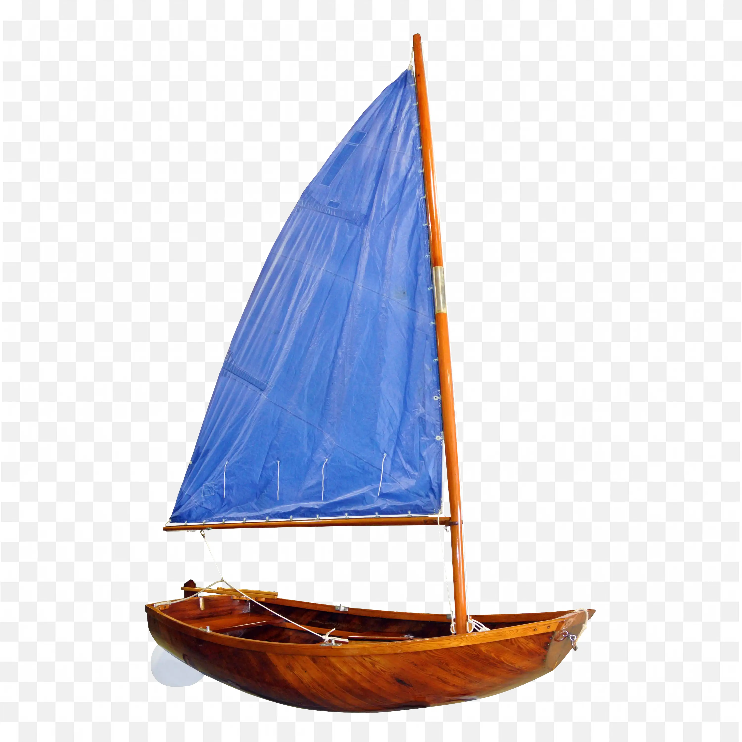 Small Wooden Sailboat with Blue Sail Free PNG Download