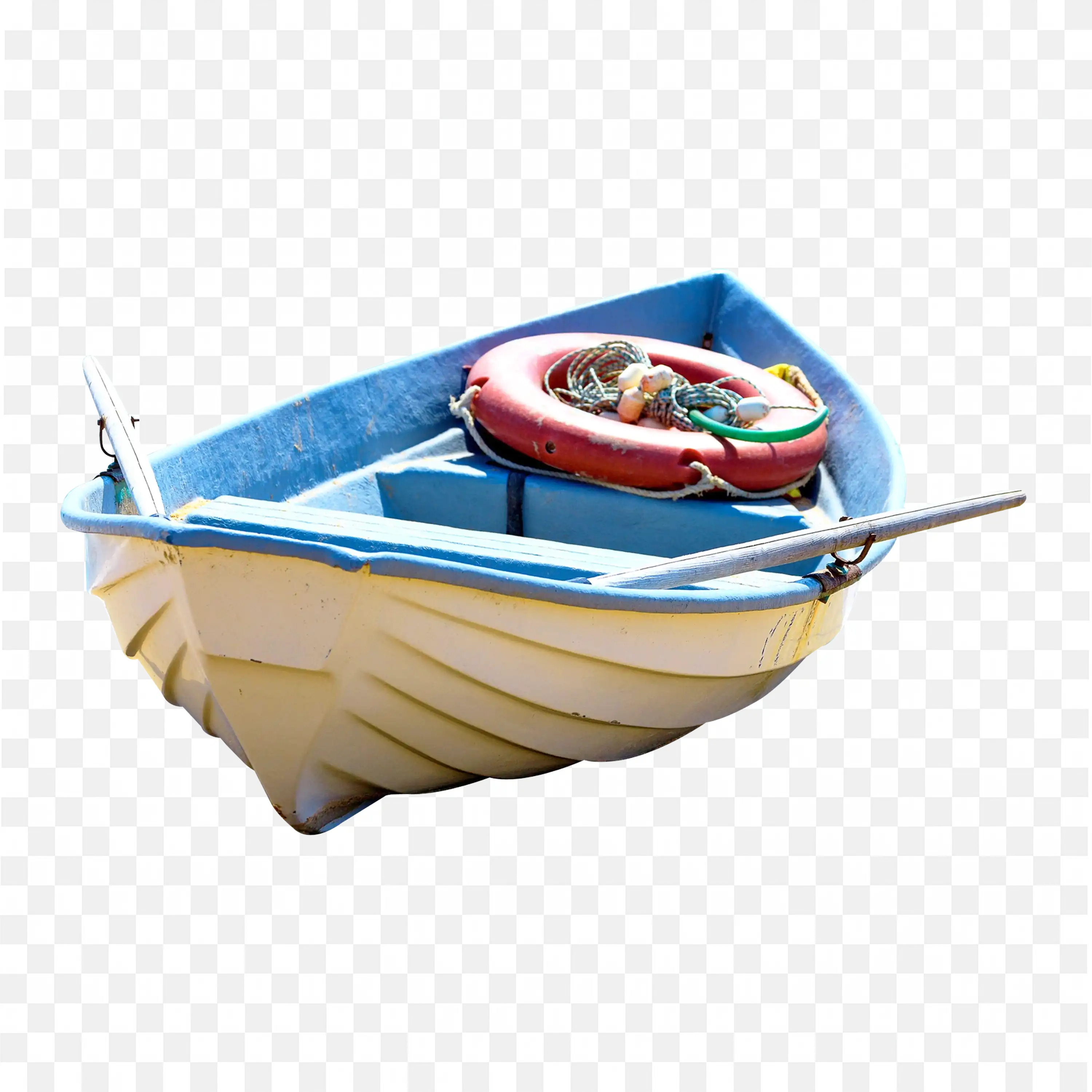 Small Yellow and Blue Rowboat with Life Ring On Seat PNG