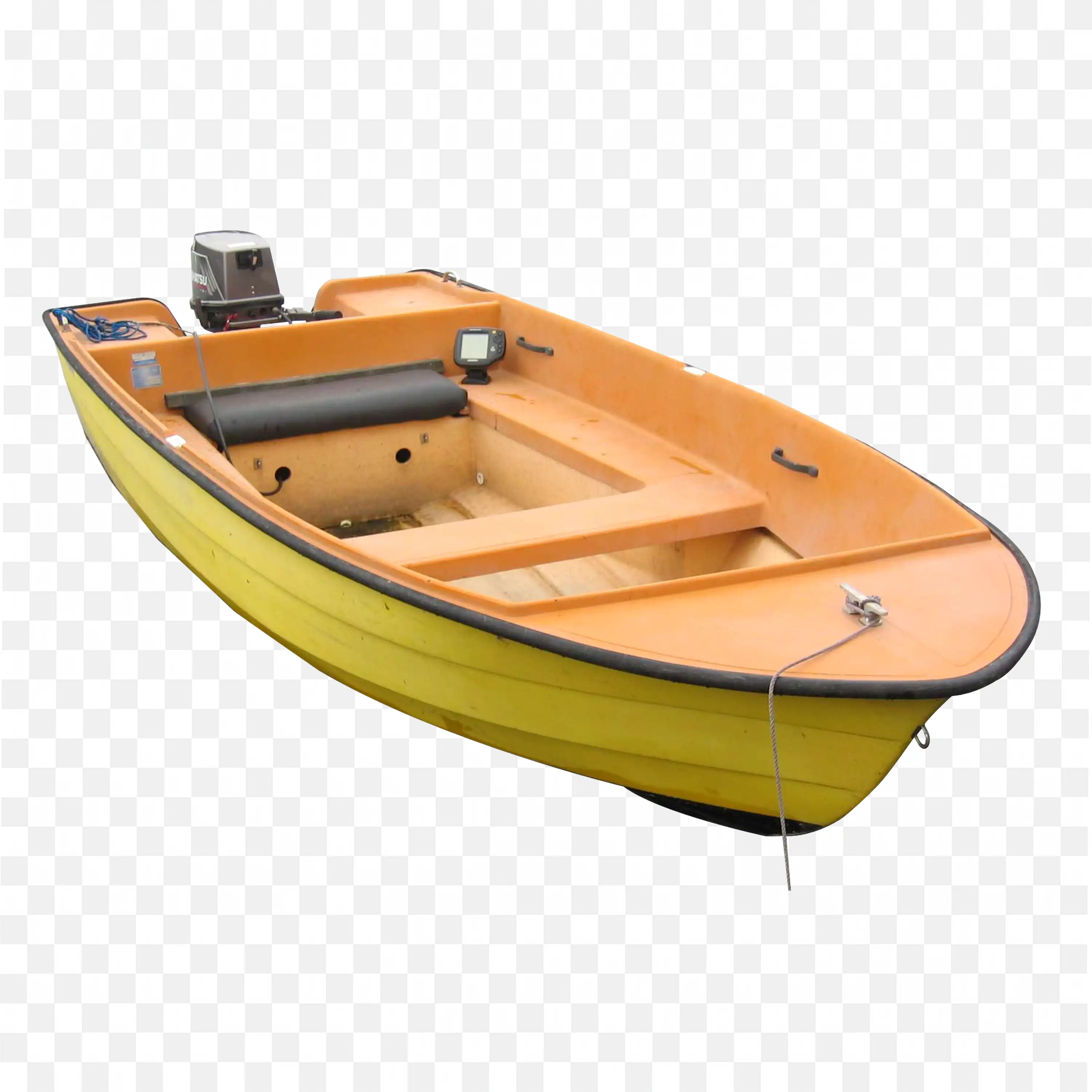 Small Yellow Motorboat with Outboard Engine PNG Download