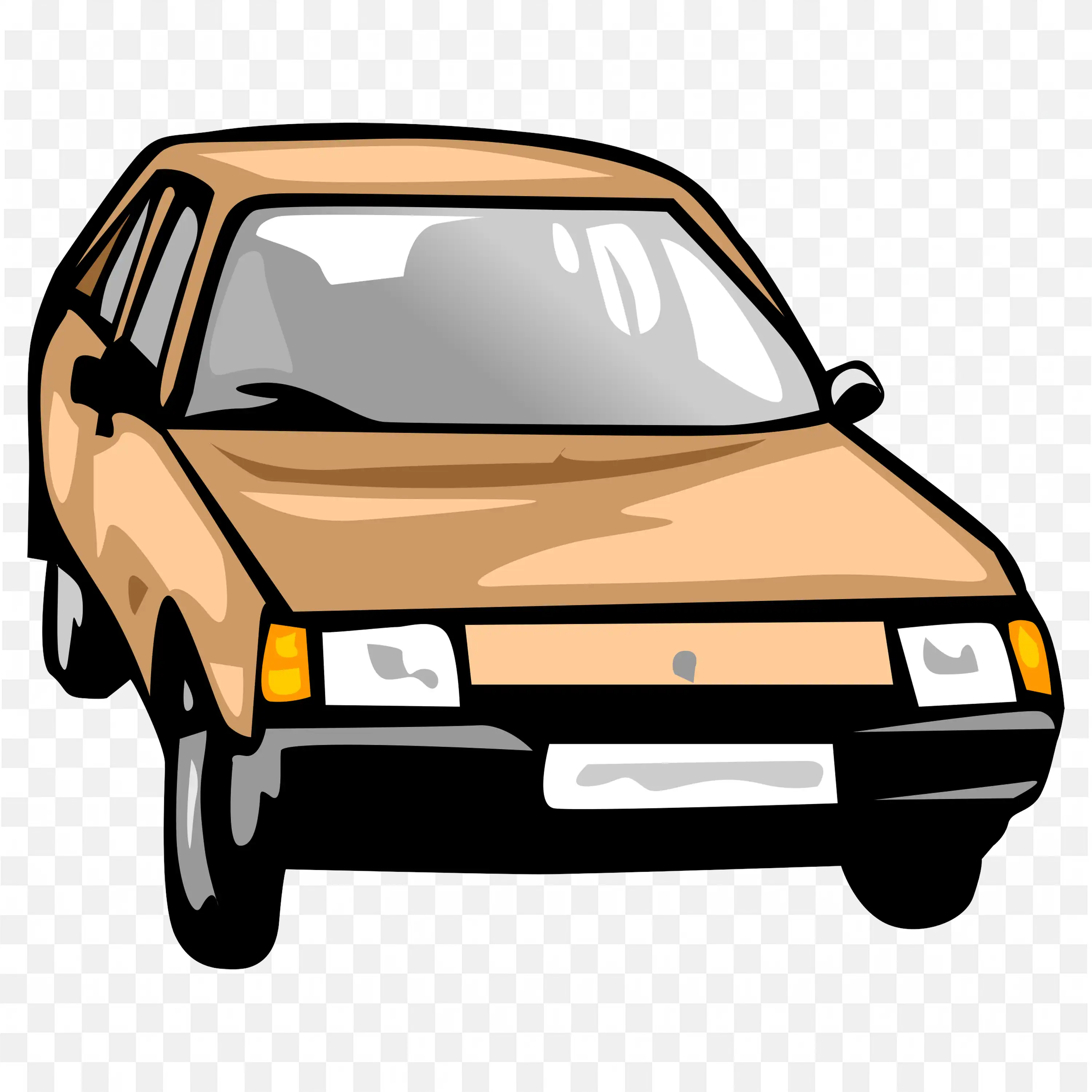 Tan Cartoon Sedan With Rectangular Headlights PNG Download