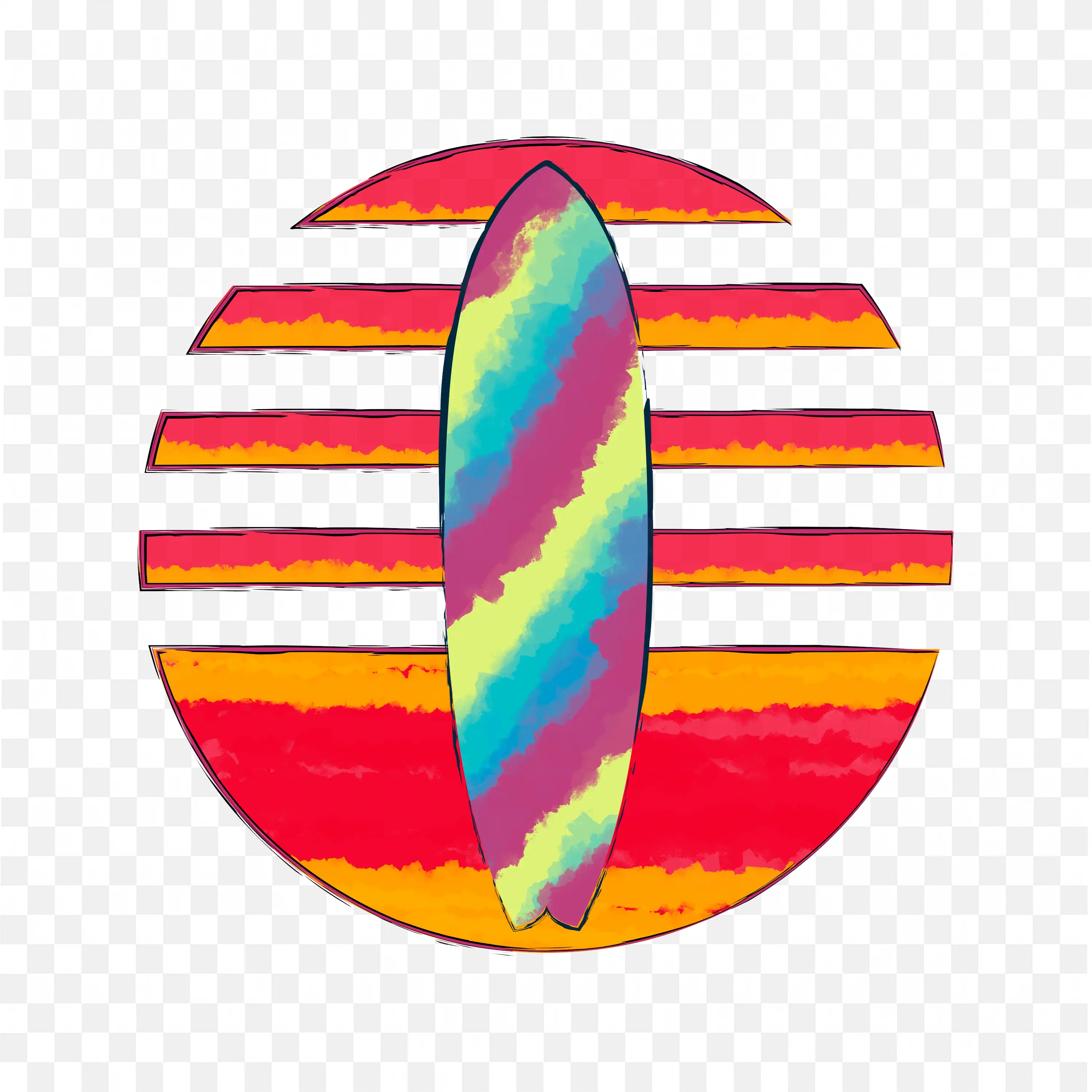 Vibrant Surfboard and Sunset Icon for Beach Vacations PNG