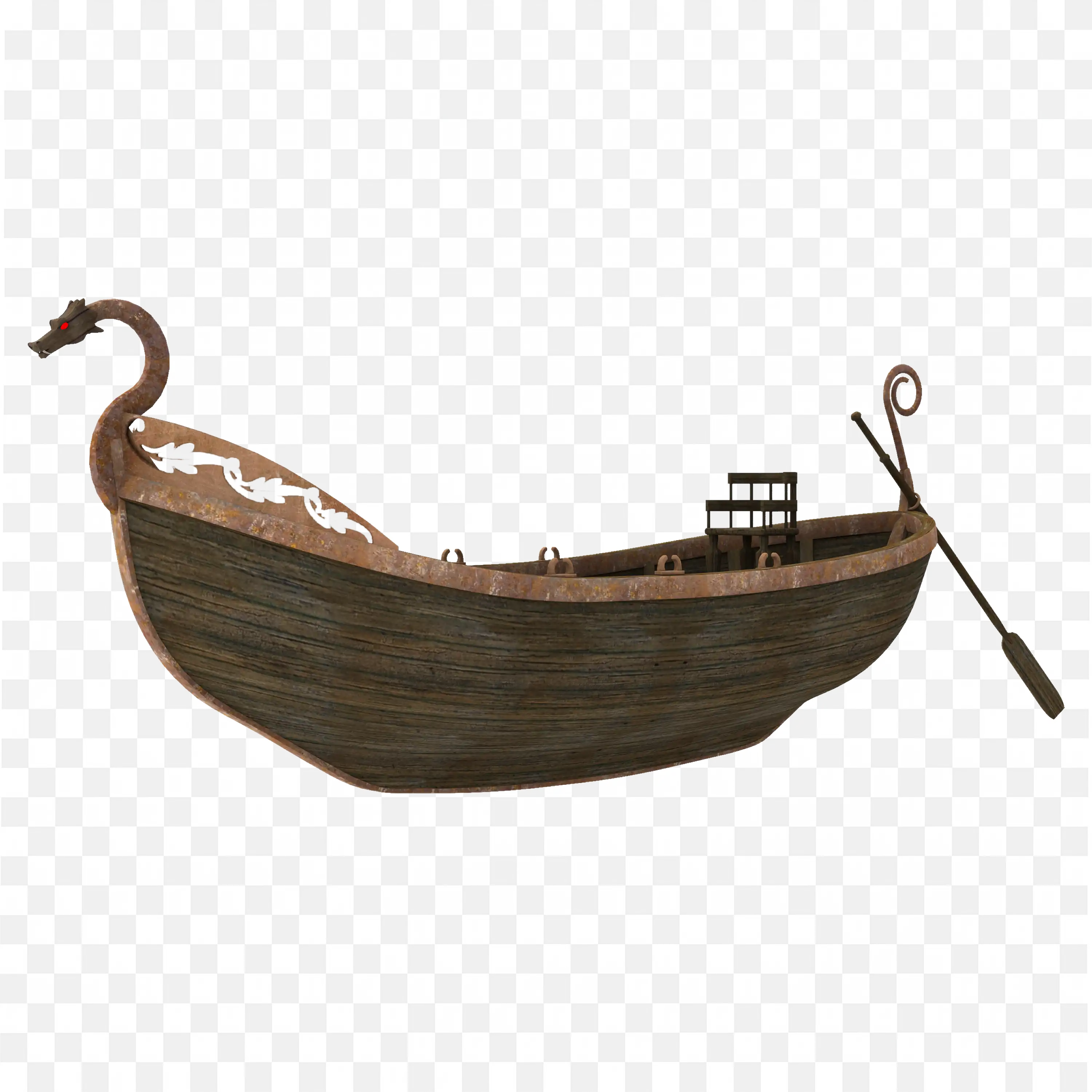 Viking Style Wooden Boat with Dragon Head Free PNG Download