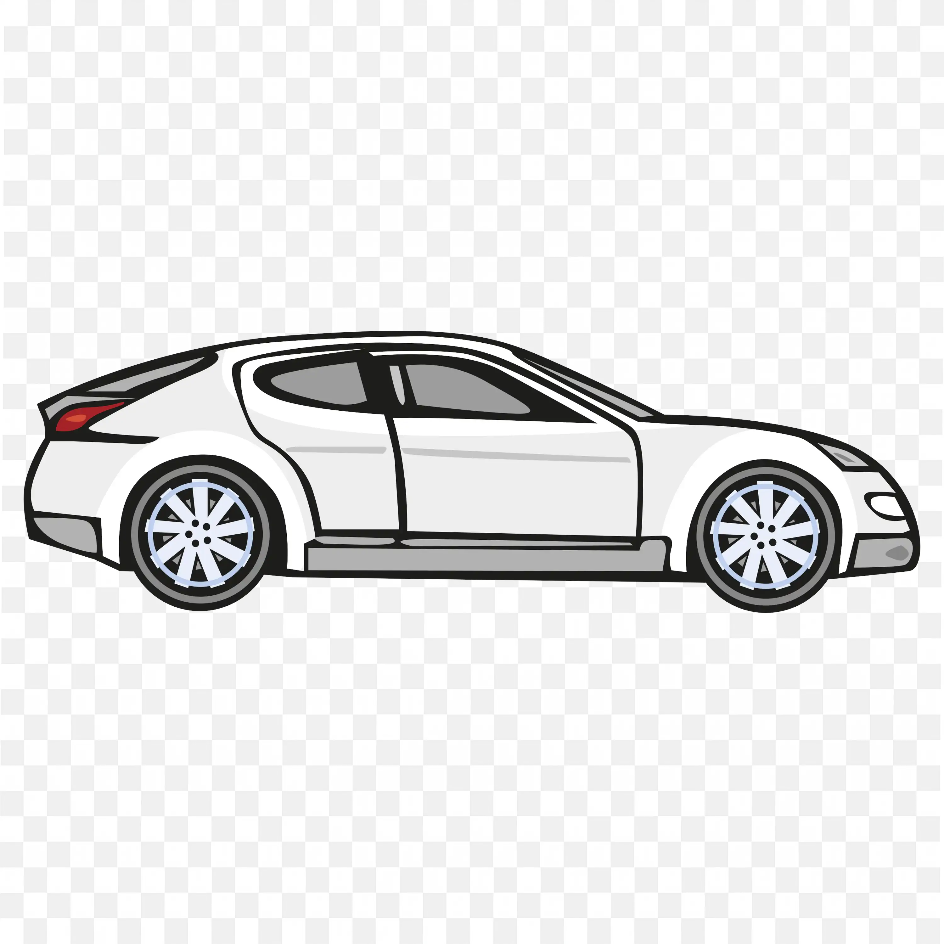 White Cartoon Sports Car With Modern Design and Rims PNG