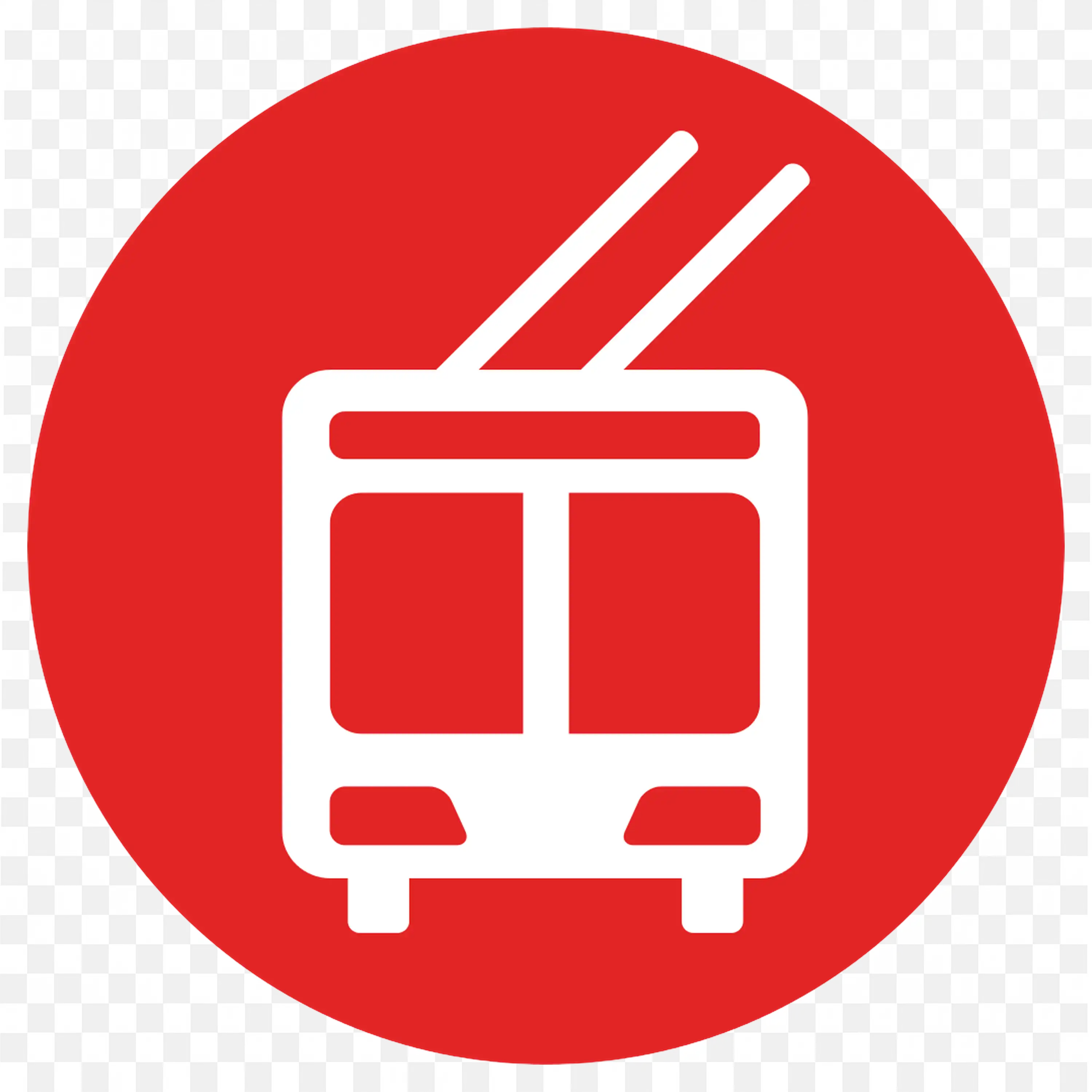White Trolley Bus Icon Inside Red Circle Background PNG