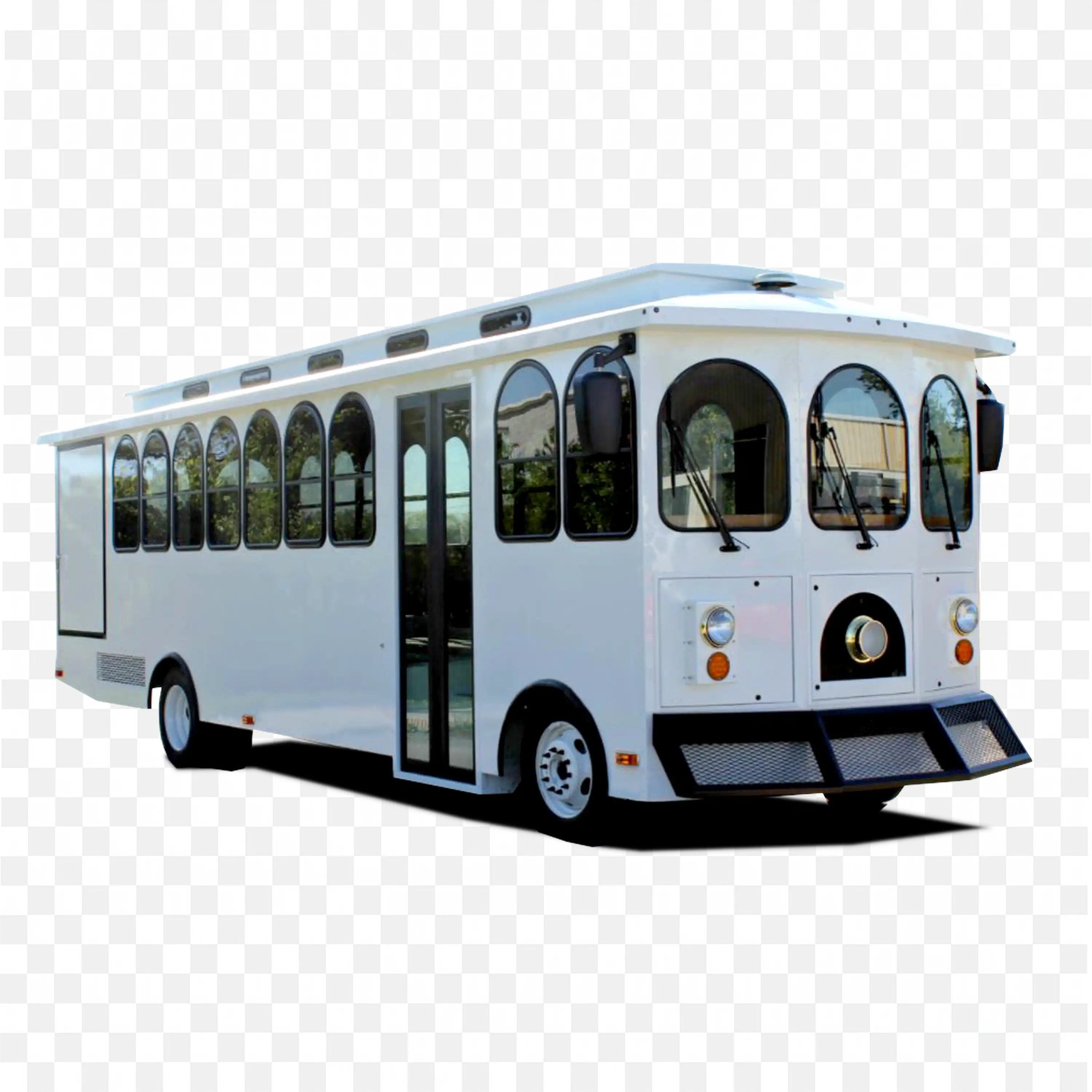 White Trolley Bus with Large Windows Free PNG Download