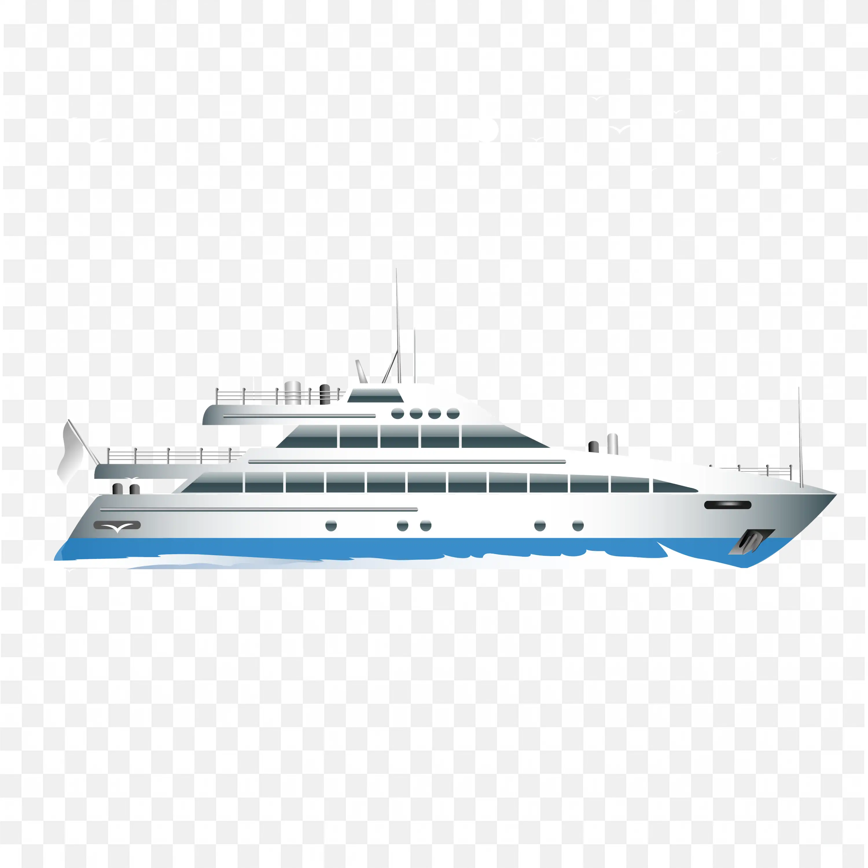 White Yacht Sailing Under Moonlight with Birds in Sky PNG