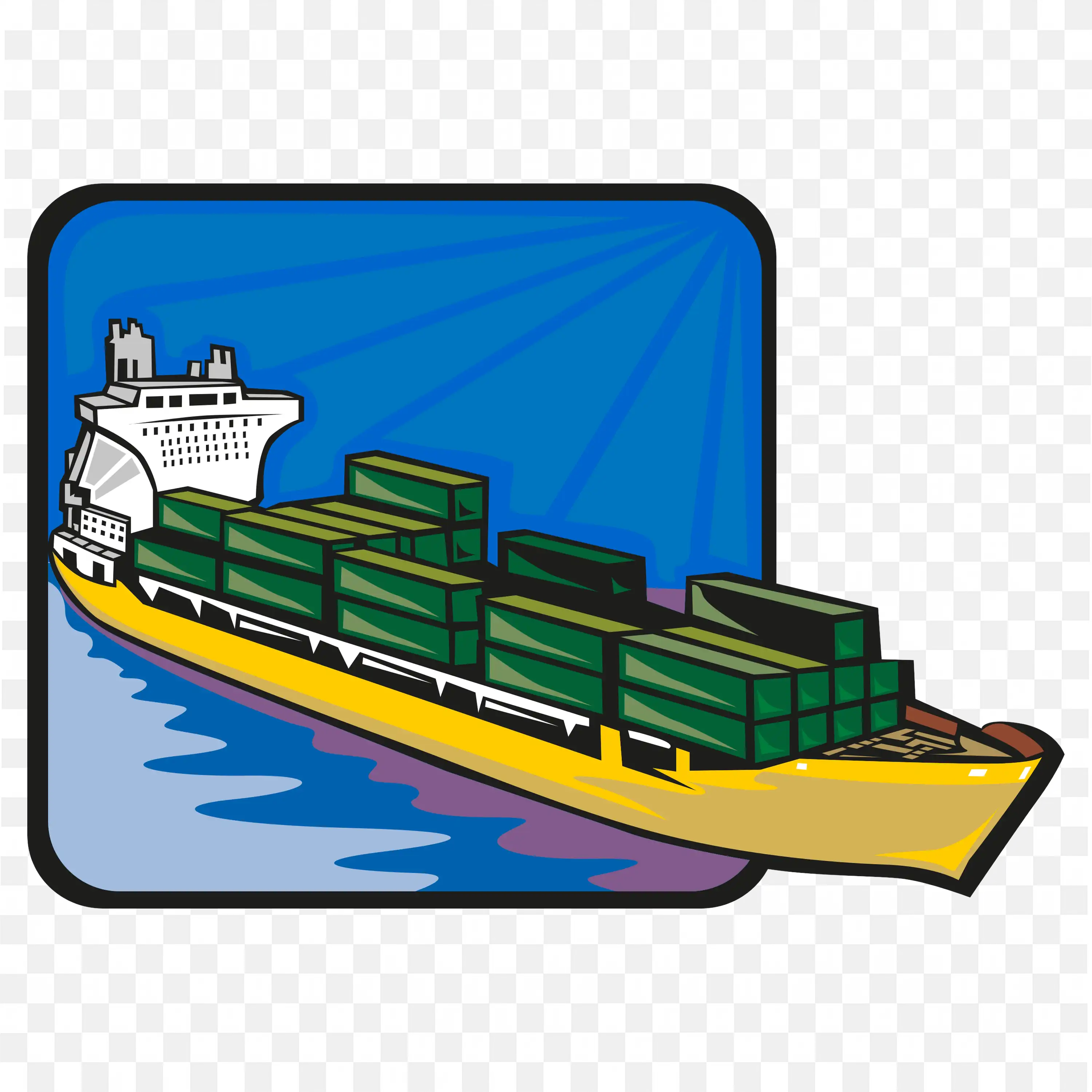 Yellow and Blue Ship With Green Containers Sailing At Sea