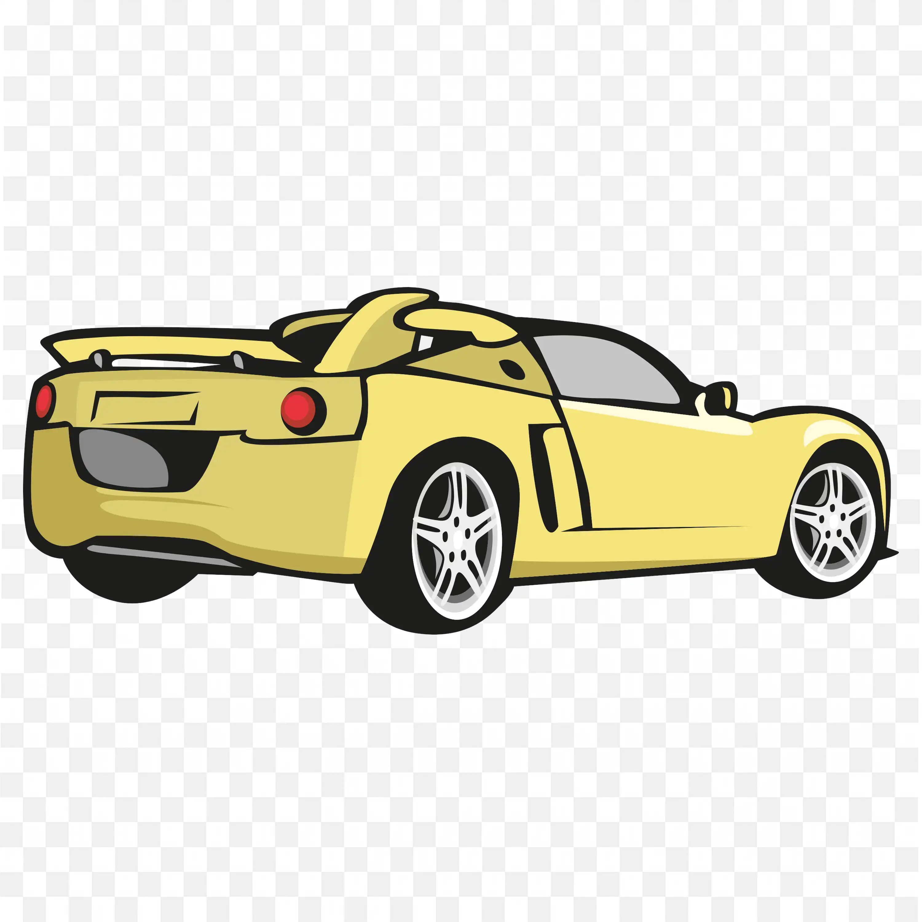 Yellow Sports Car Rear View With Spoiler and Wheels Free PNG