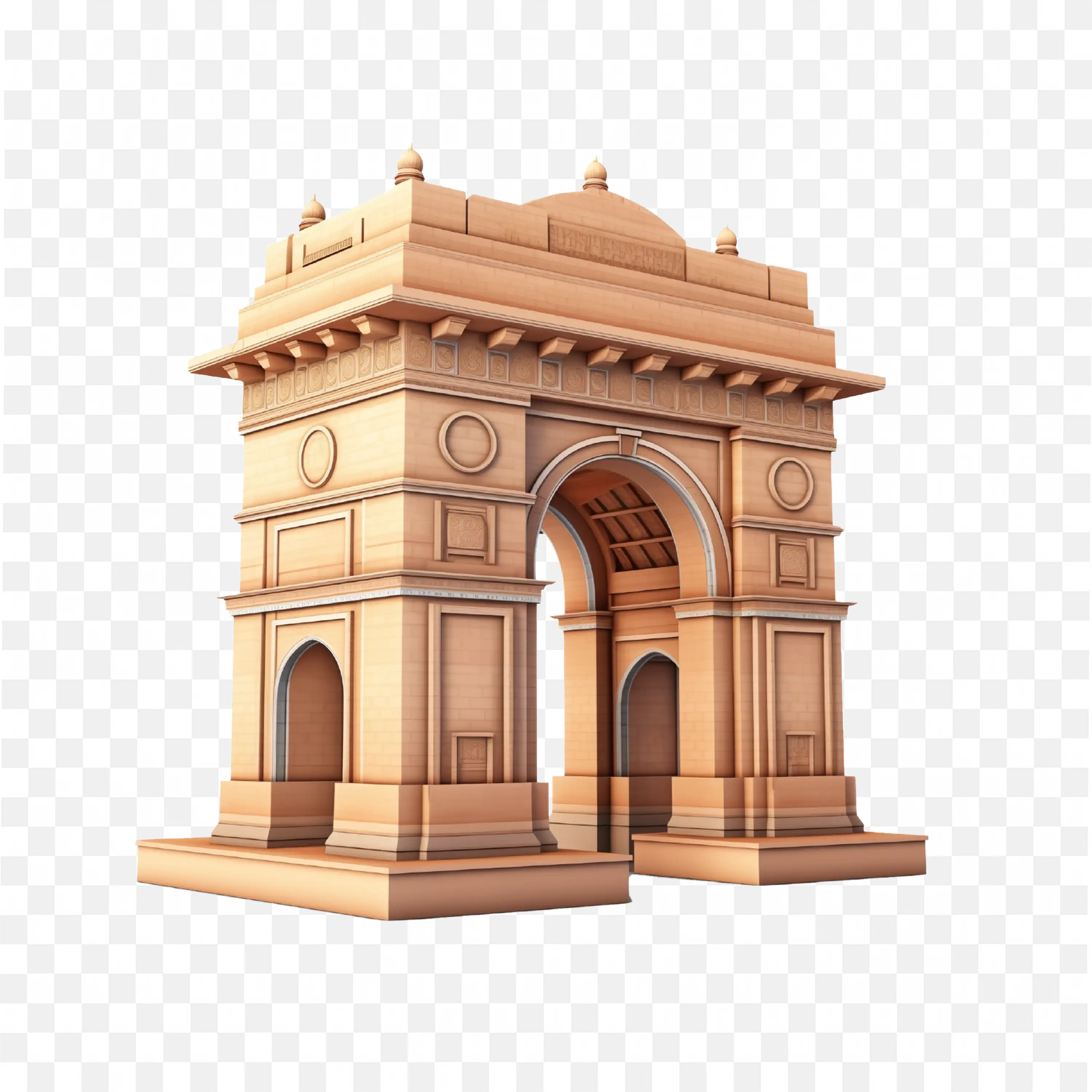 3D Side Angle View of India Gate With Realistic Textures PNG