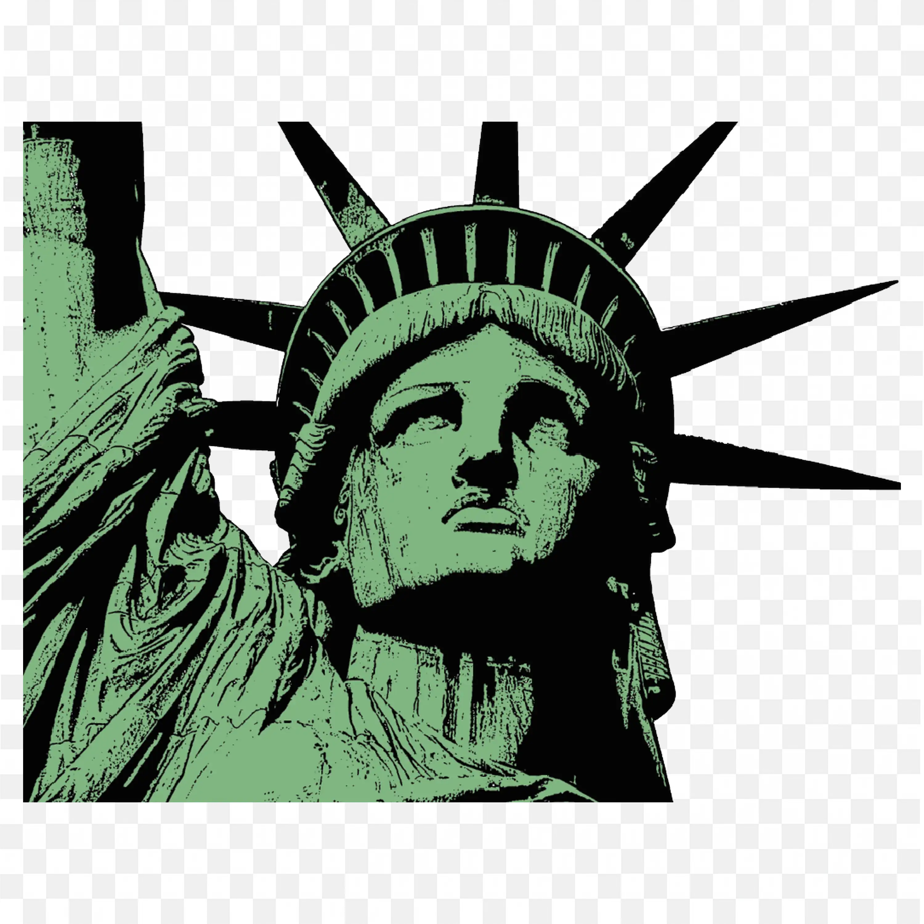 Artistic Green Close Up of Statue of Liberty Crown and Face