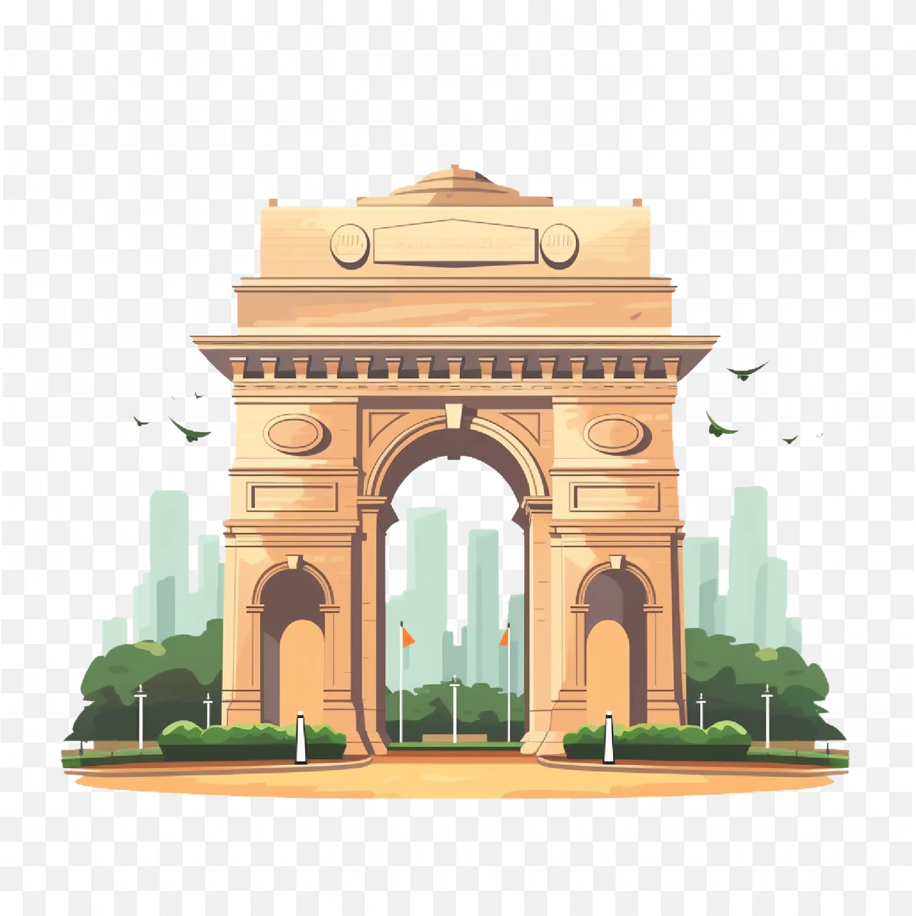 Beautiful India Gate Visual With Cityscape Background PNG
