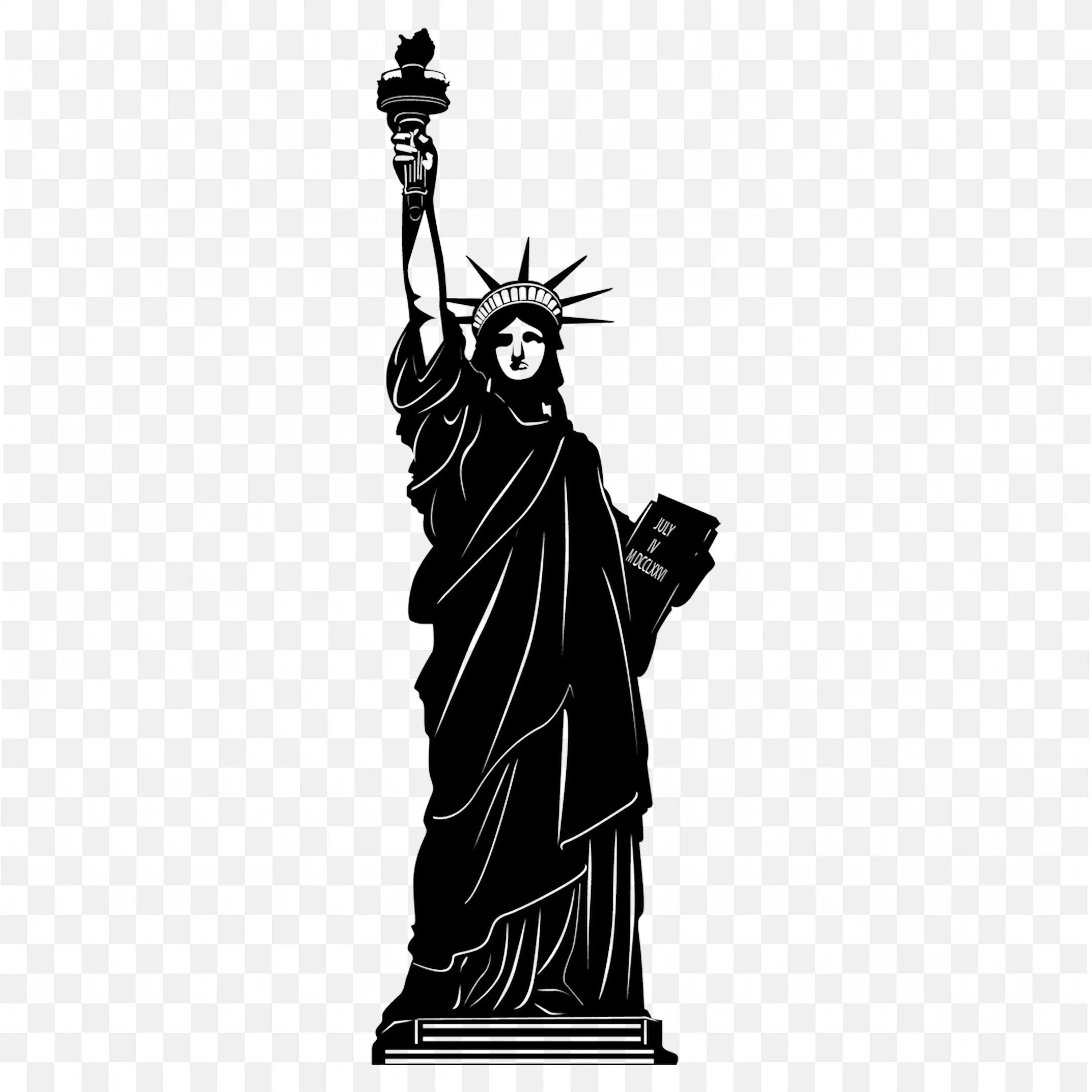 Black Shadow of the Liberty Statue on Transparent Background
