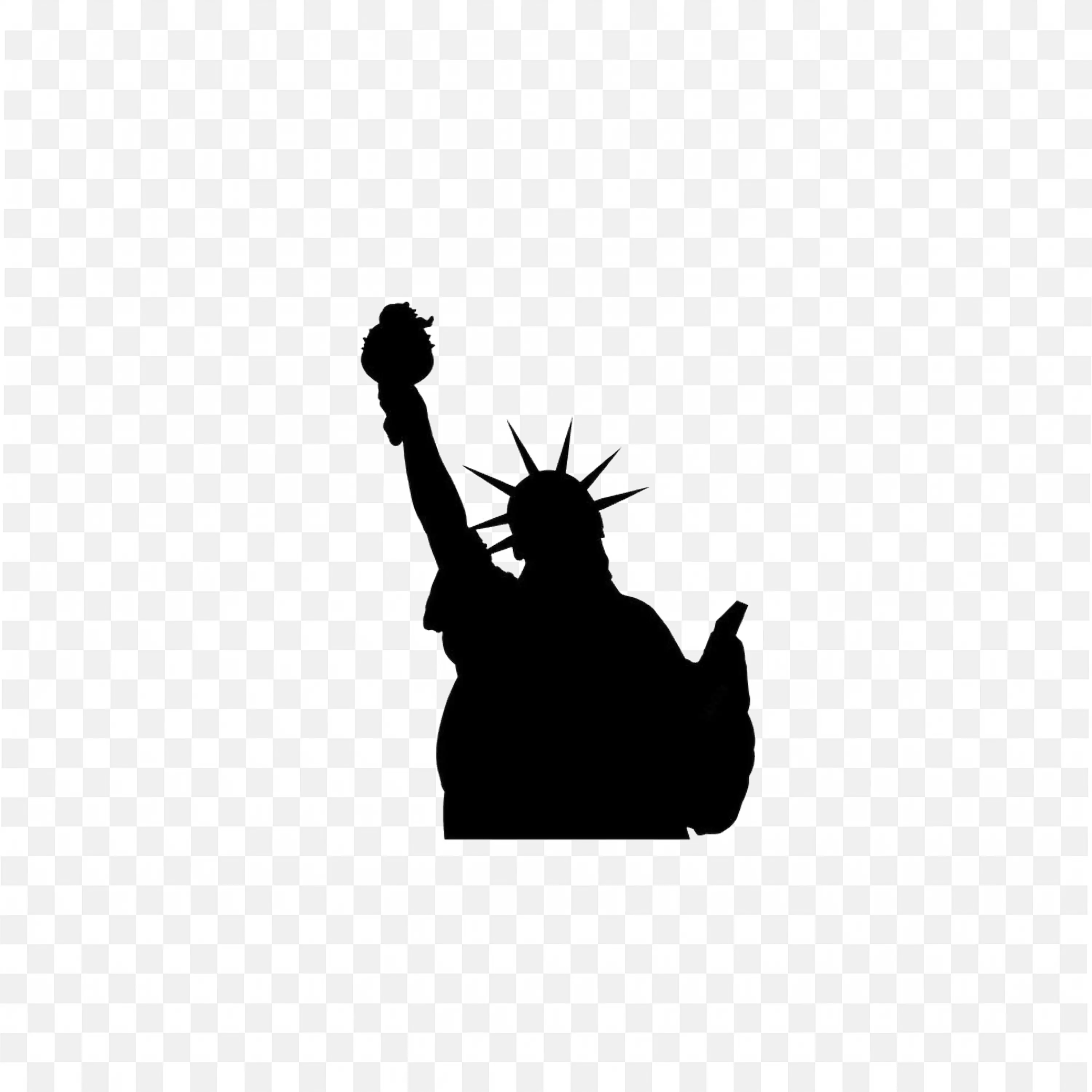 Black Shadow of Liberty Statue on Transparent Background